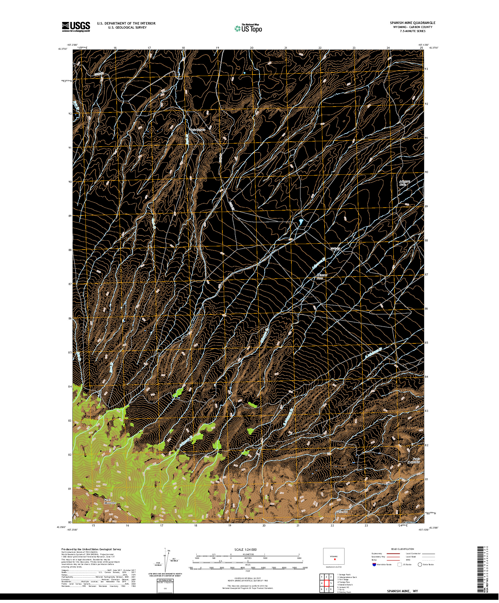 USGS US TOPO 7.5-MINUTE MAP FOR SPANISH MINE, WY 2021