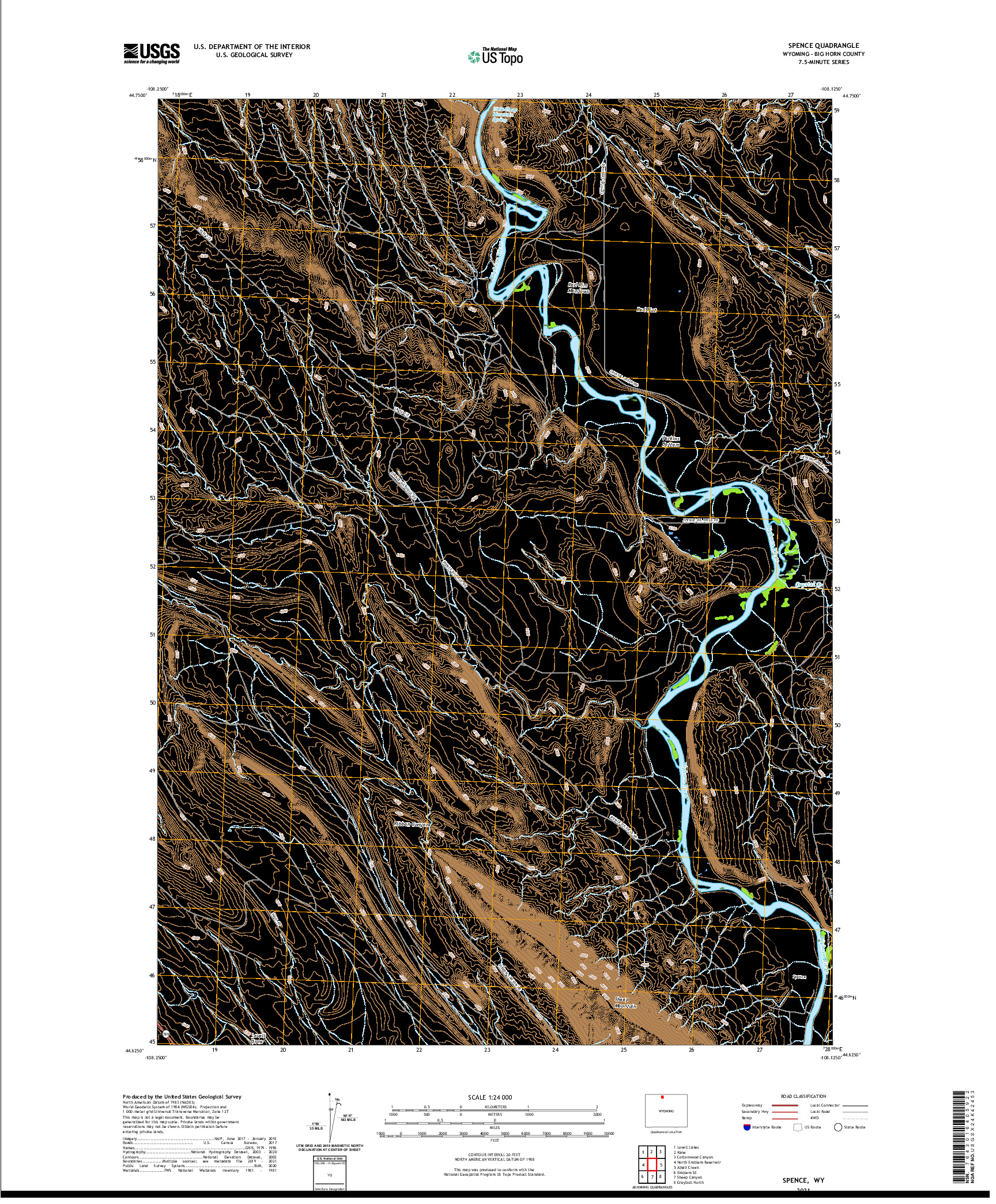 USGS US TOPO 7.5-MINUTE MAP FOR SPENCE, WY 2021