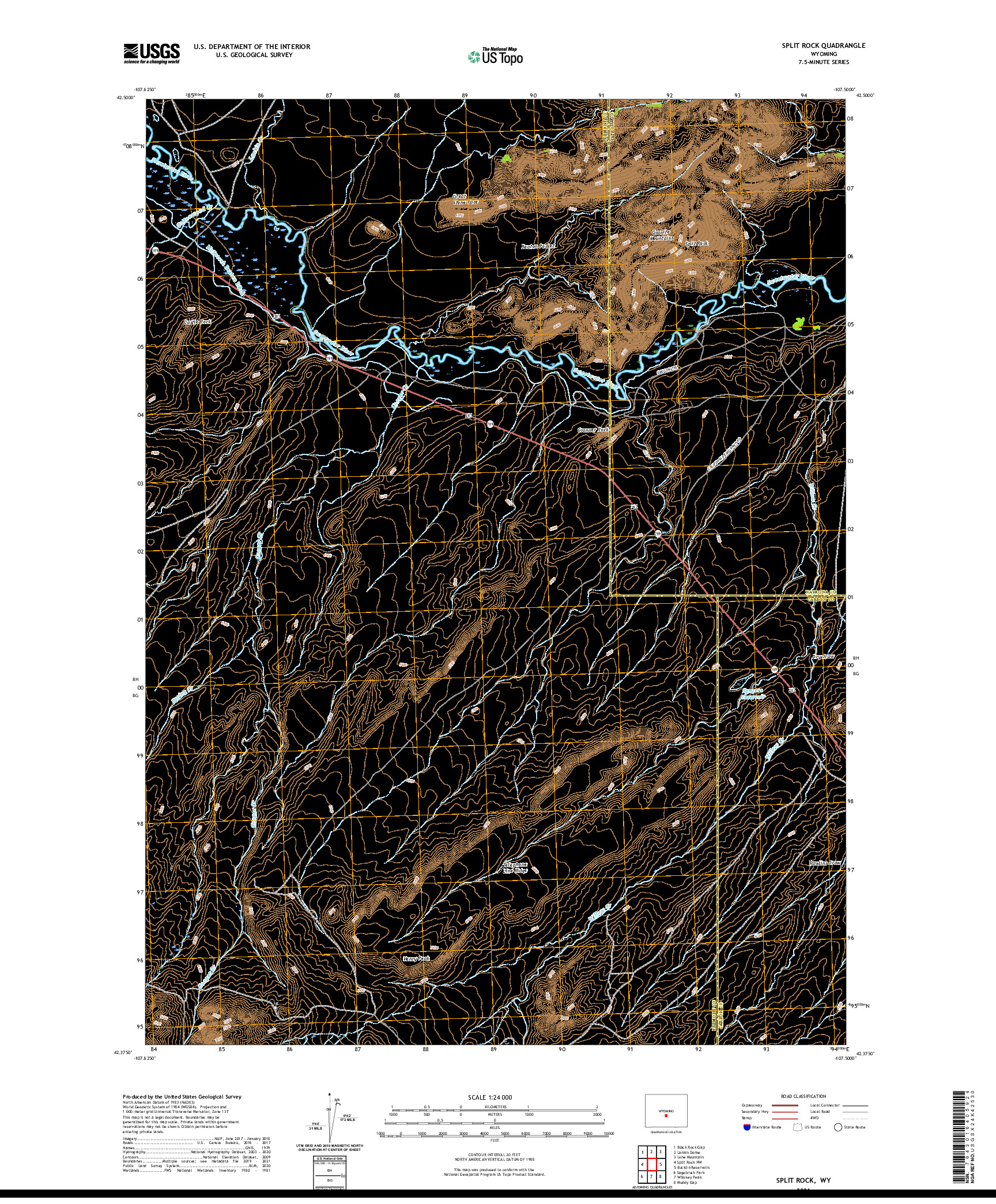 USGS US TOPO 7.5-MINUTE MAP FOR SPLIT ROCK, WY 2021
