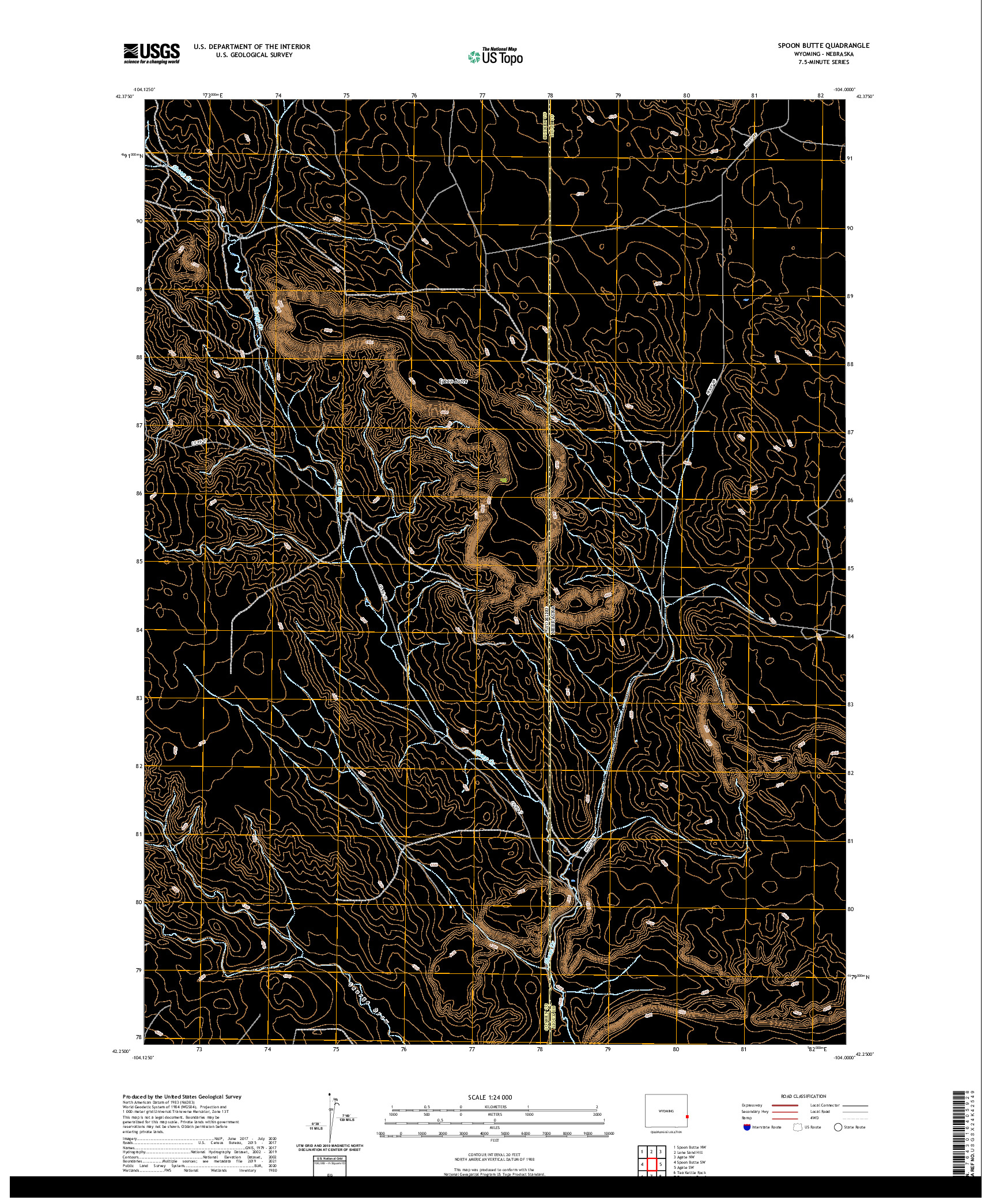 USGS US TOPO 7.5-MINUTE MAP FOR SPOON BUTTE, WY,NE 2021