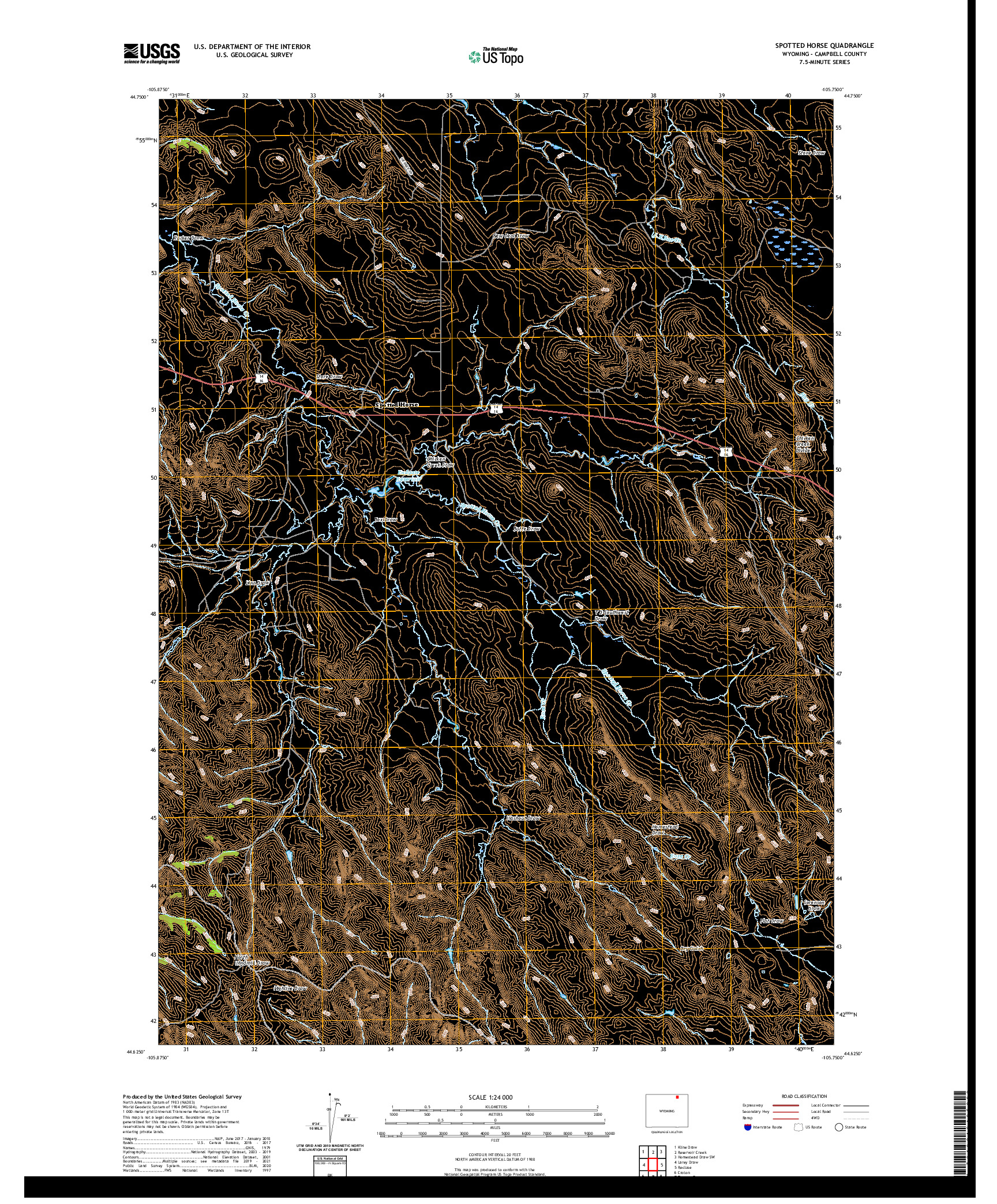 USGS US TOPO 7.5-MINUTE MAP FOR SPOTTED HORSE, WY 2021