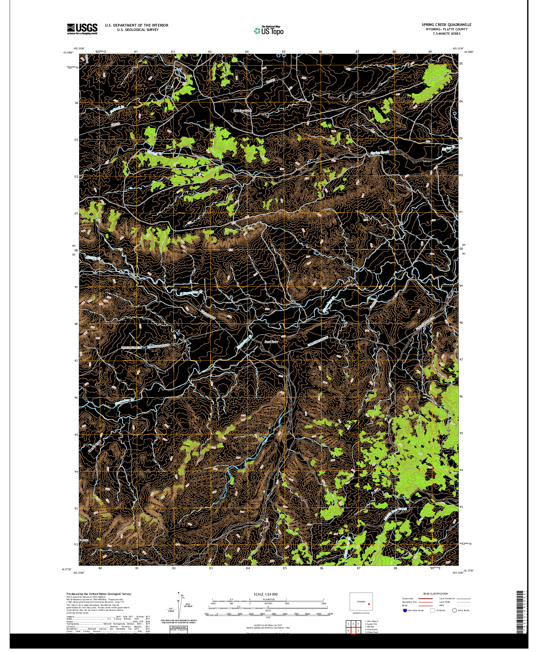 USGS US TOPO 7.5-MINUTE MAP FOR SPRING CREEK, WY 2021
