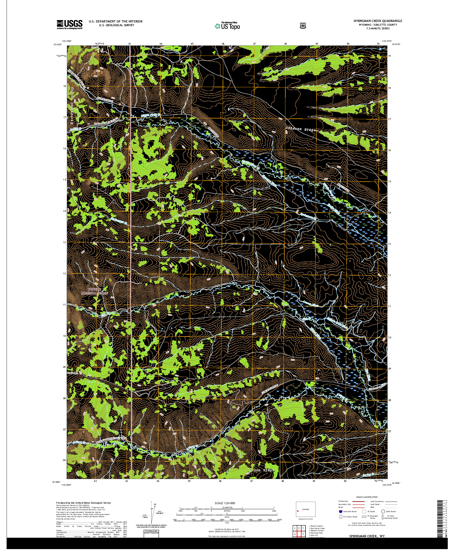 USGS US TOPO 7.5-MINUTE MAP FOR SPRINGMAN CREEK, WY 2021