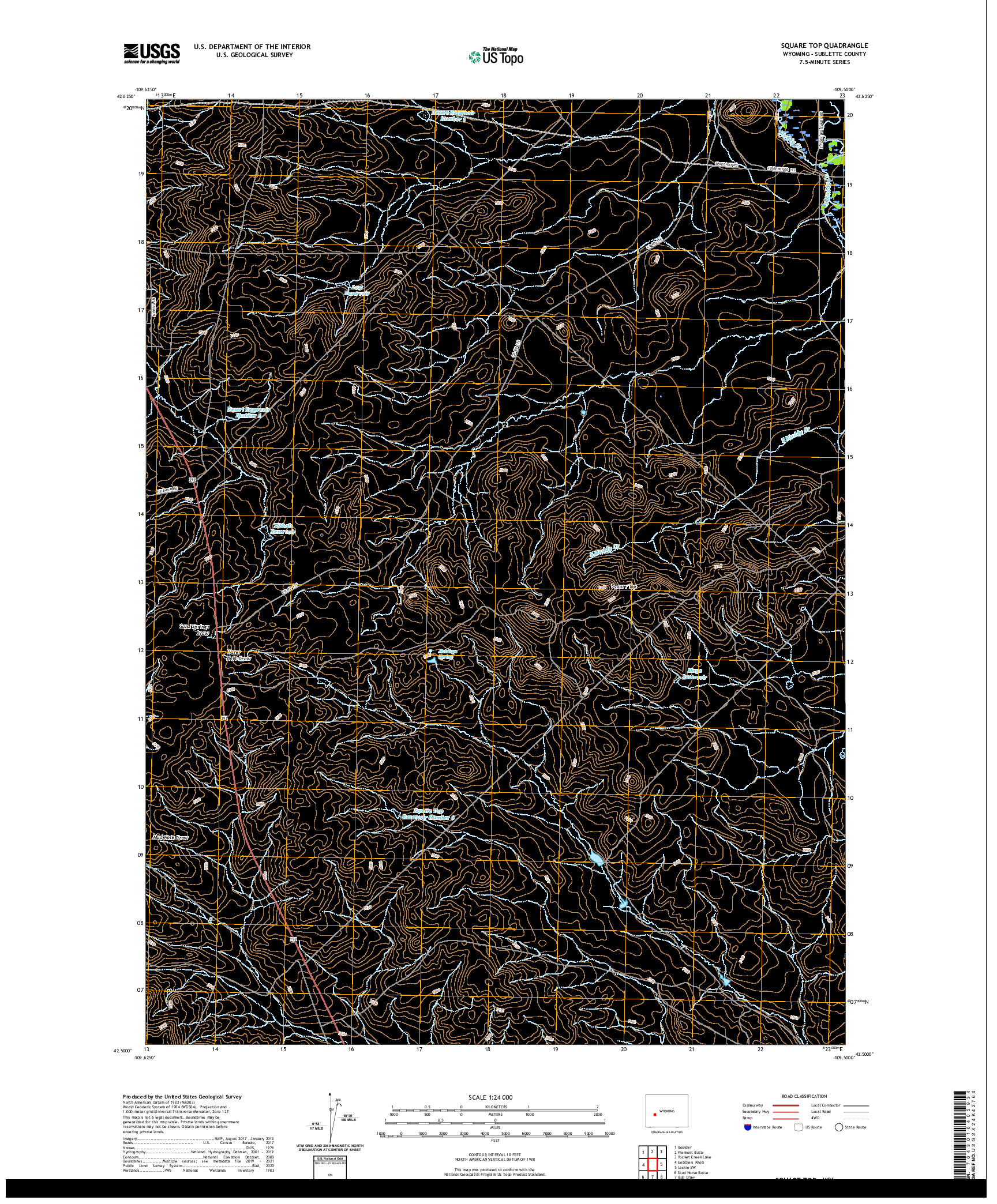 USGS US TOPO 7.5-MINUTE MAP FOR SQUARE TOP, WY 2021