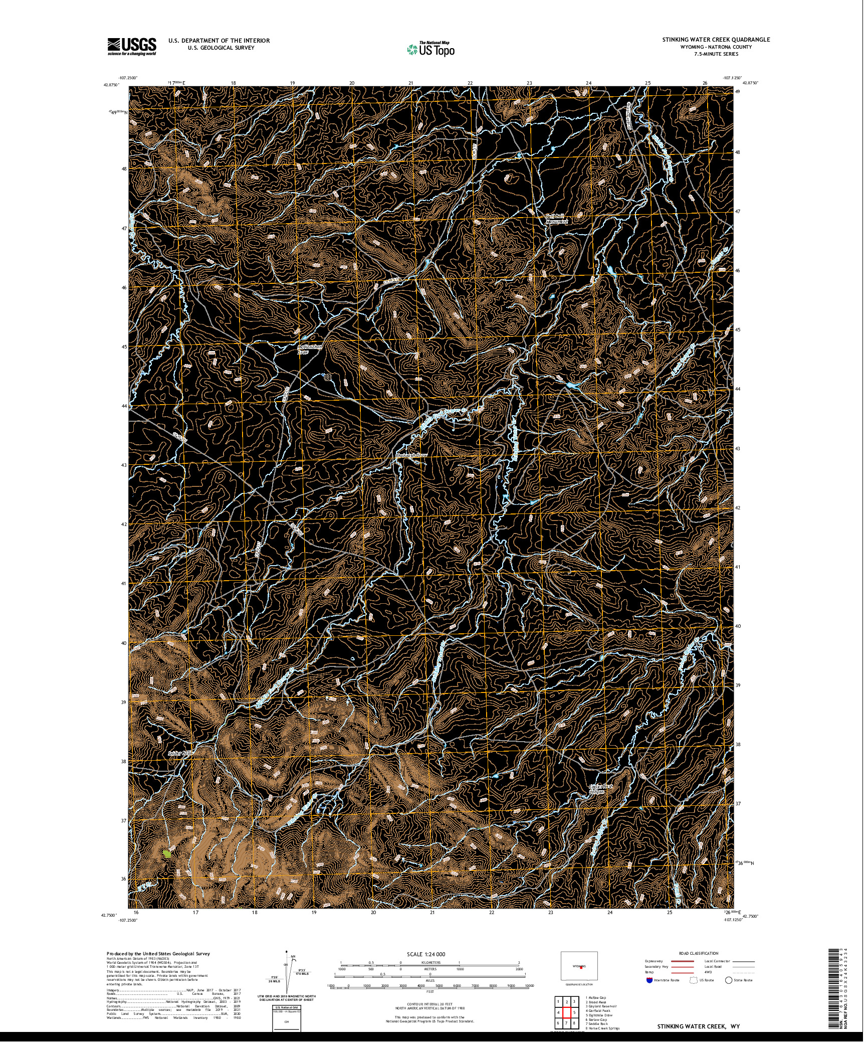 USGS US TOPO 7.5-MINUTE MAP FOR STINKING WATER CREEK, WY 2021