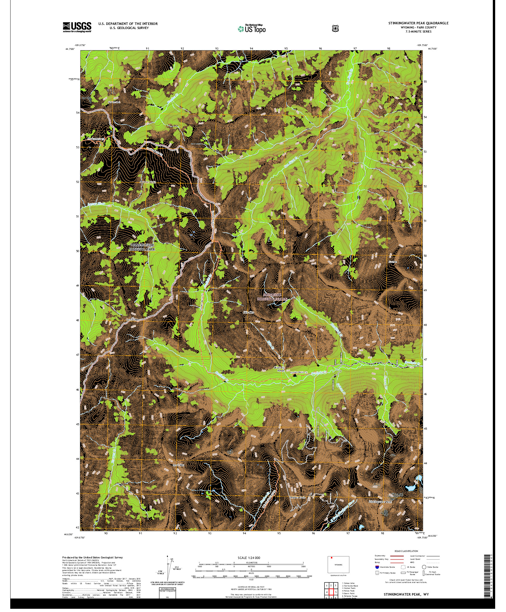 USGS US TOPO 7.5-MINUTE MAP FOR STINKINGWATER PEAK, WY 2021