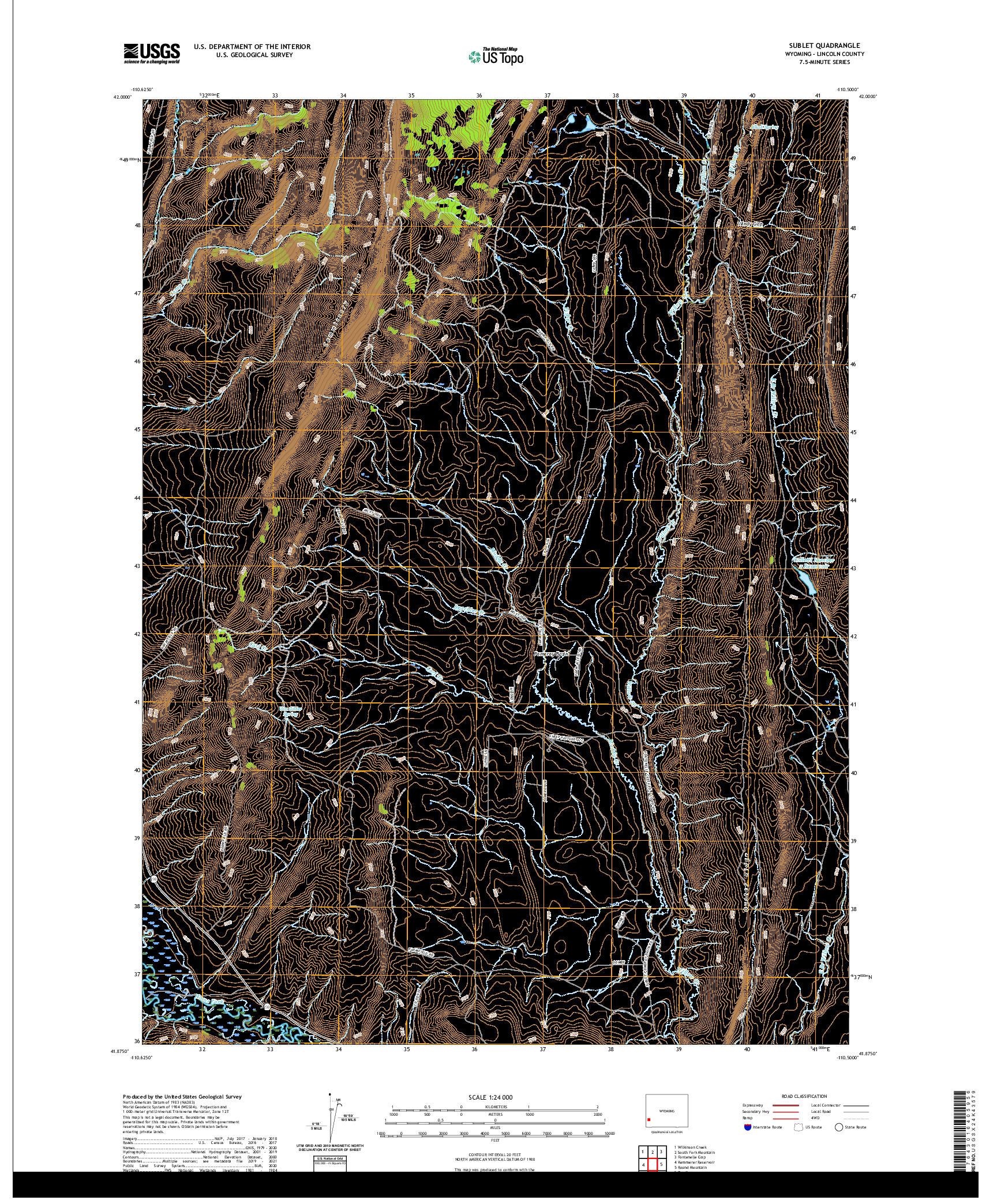 USGS US TOPO 7.5-MINUTE MAP FOR SUBLET, WY 2021