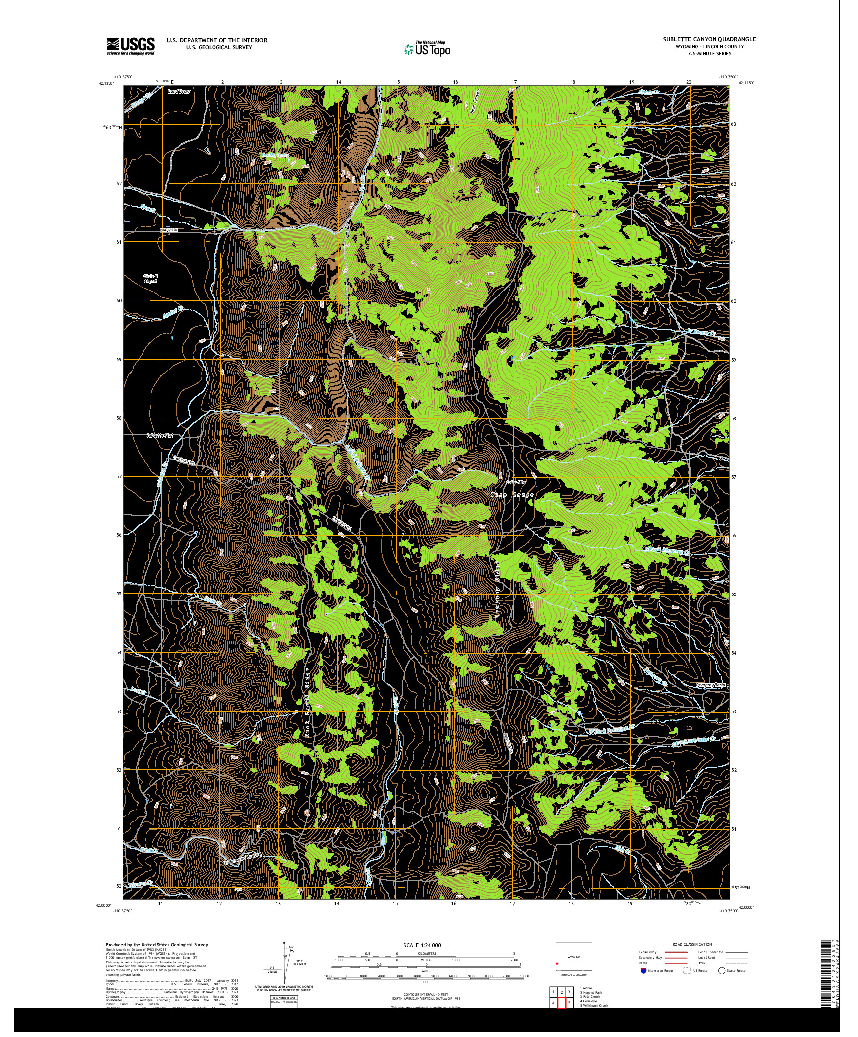 USGS US TOPO 7.5-MINUTE MAP FOR SUBLETTE CANYON, WY 2021