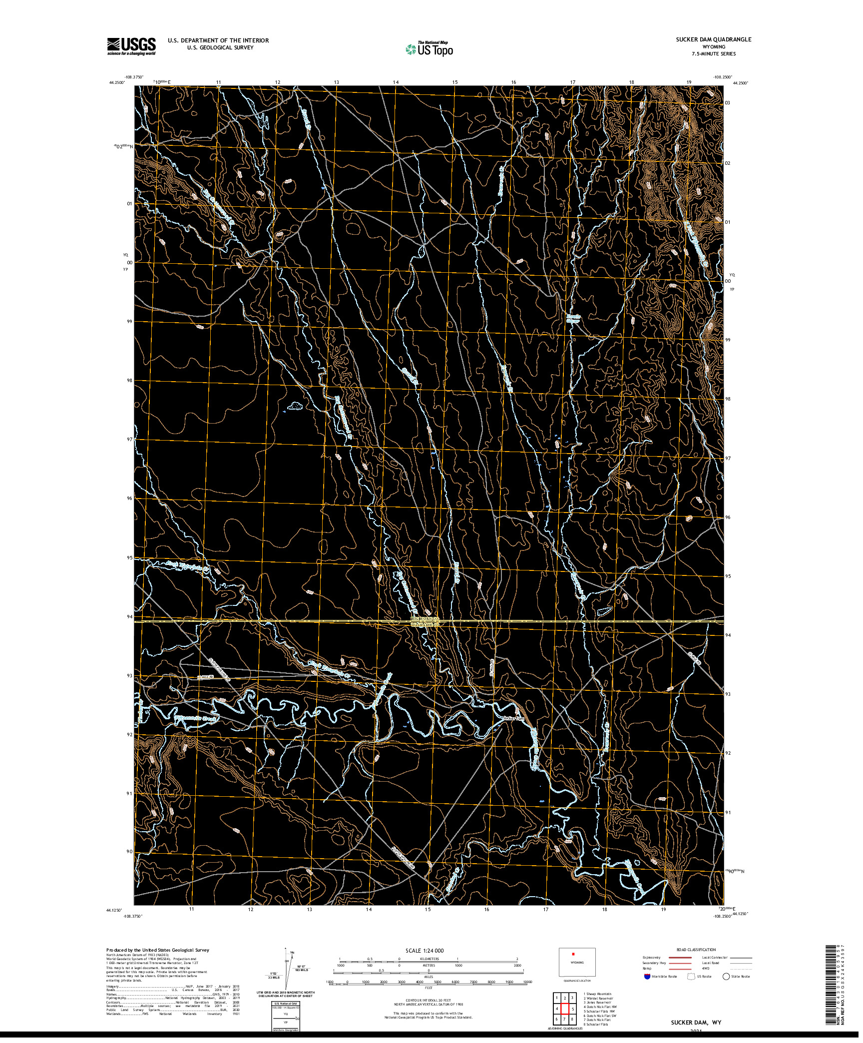 USGS US TOPO 7.5-MINUTE MAP FOR SUCKER DAM, WY 2021