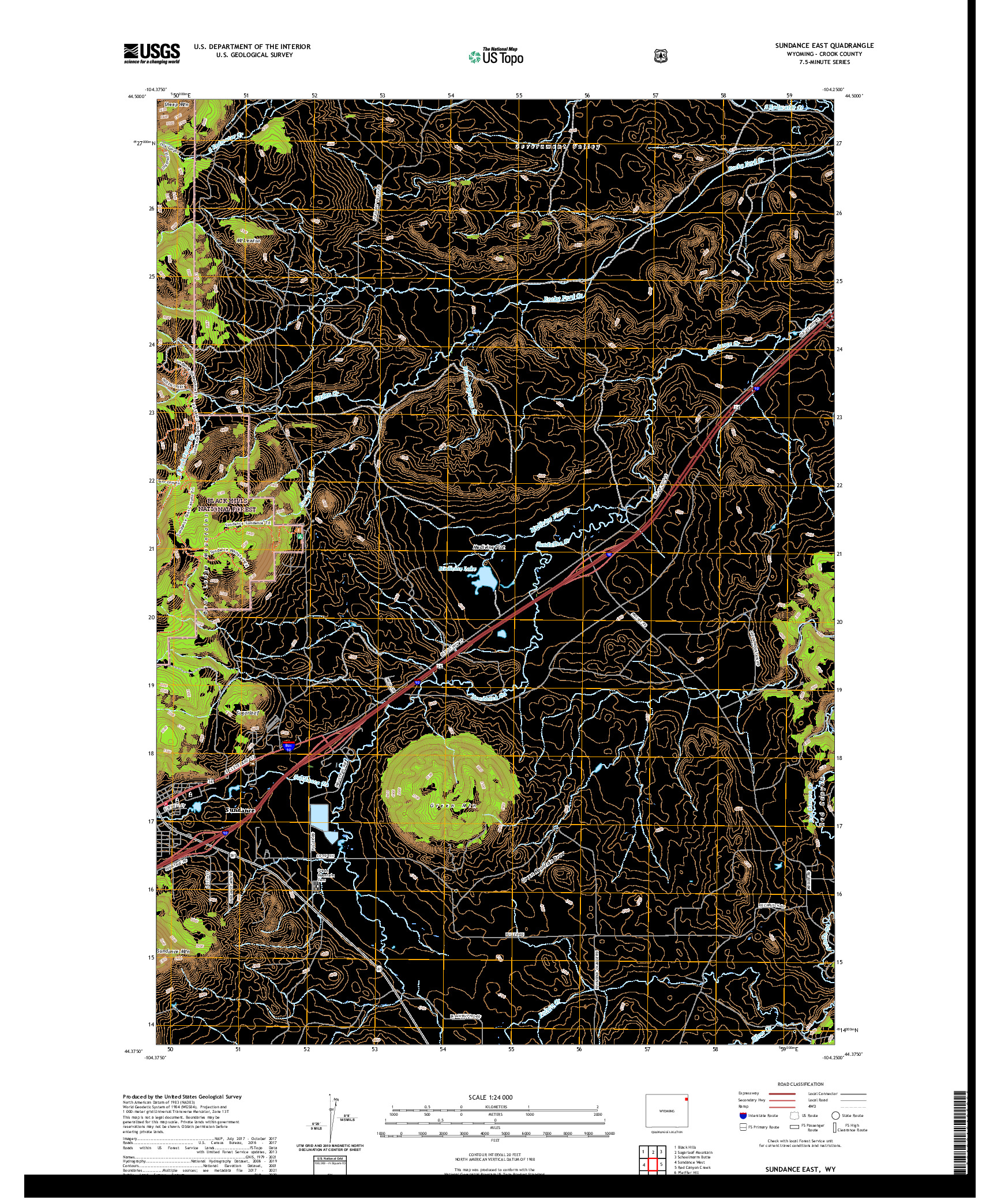 USGS US TOPO 7.5-MINUTE MAP FOR SUNDANCE EAST, WY 2021