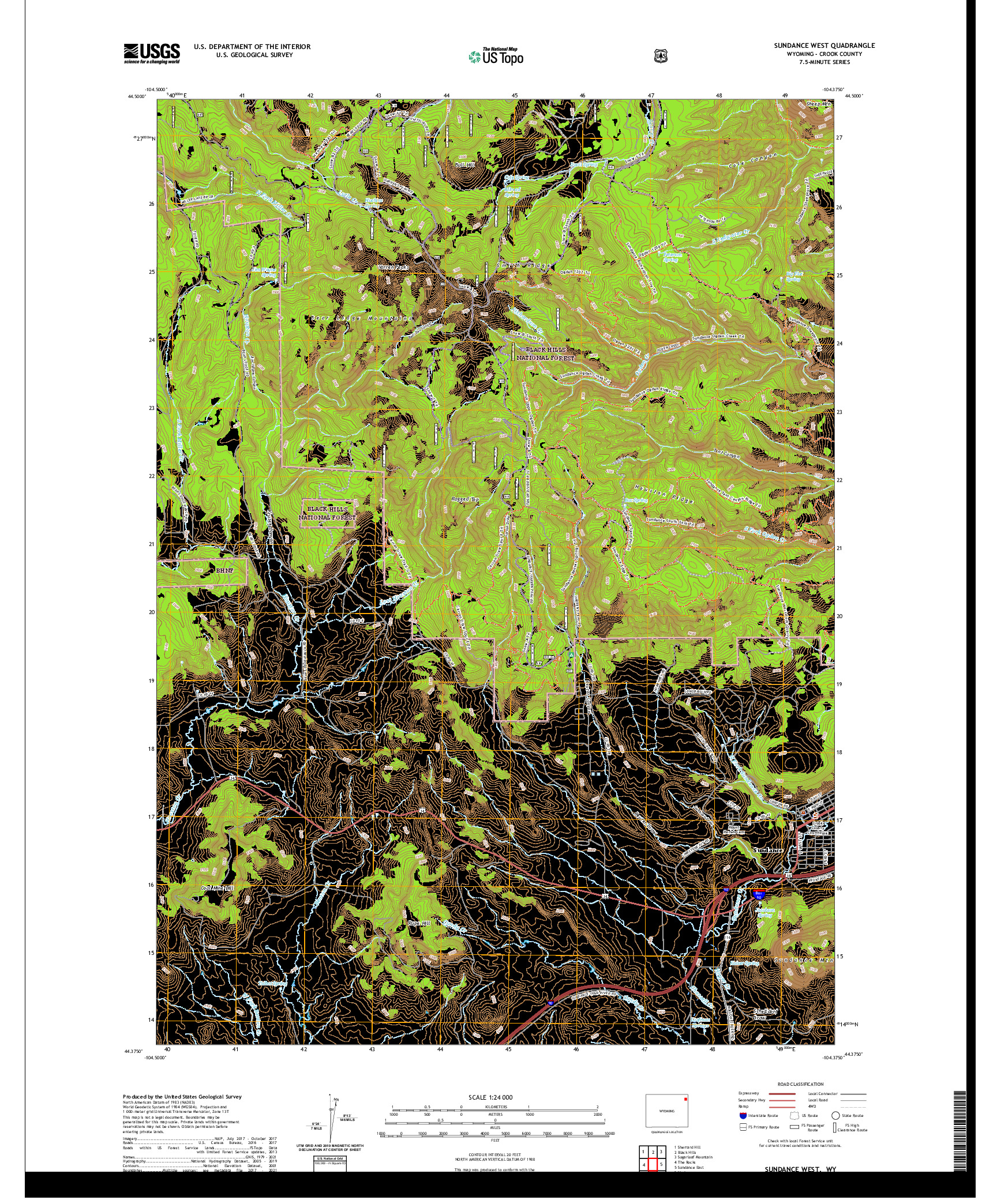 USGS US TOPO 7.5-MINUTE MAP FOR SUNDANCE WEST, WY 2021