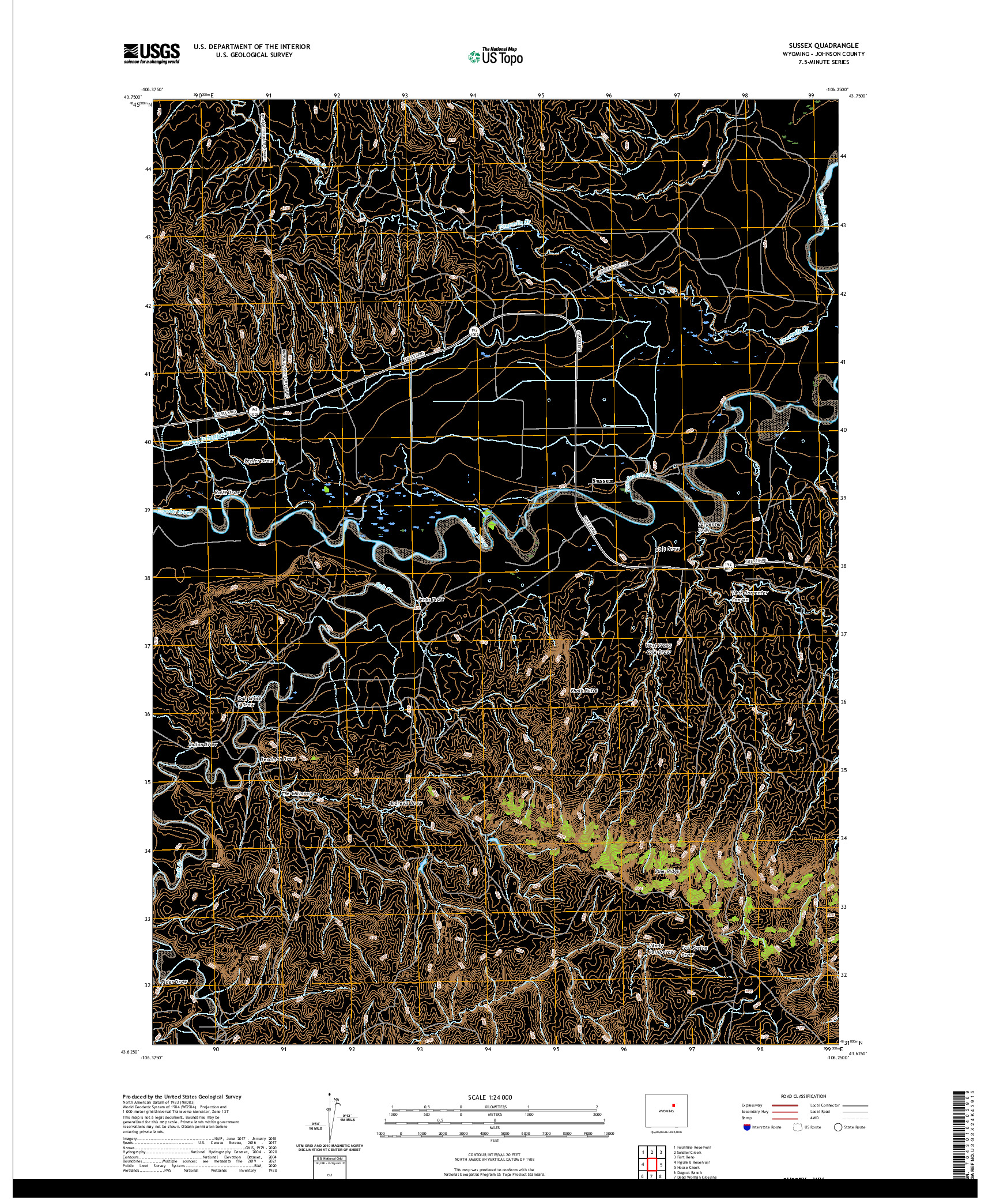 USGS US TOPO 7.5-MINUTE MAP FOR SUSSEX, WY 2021