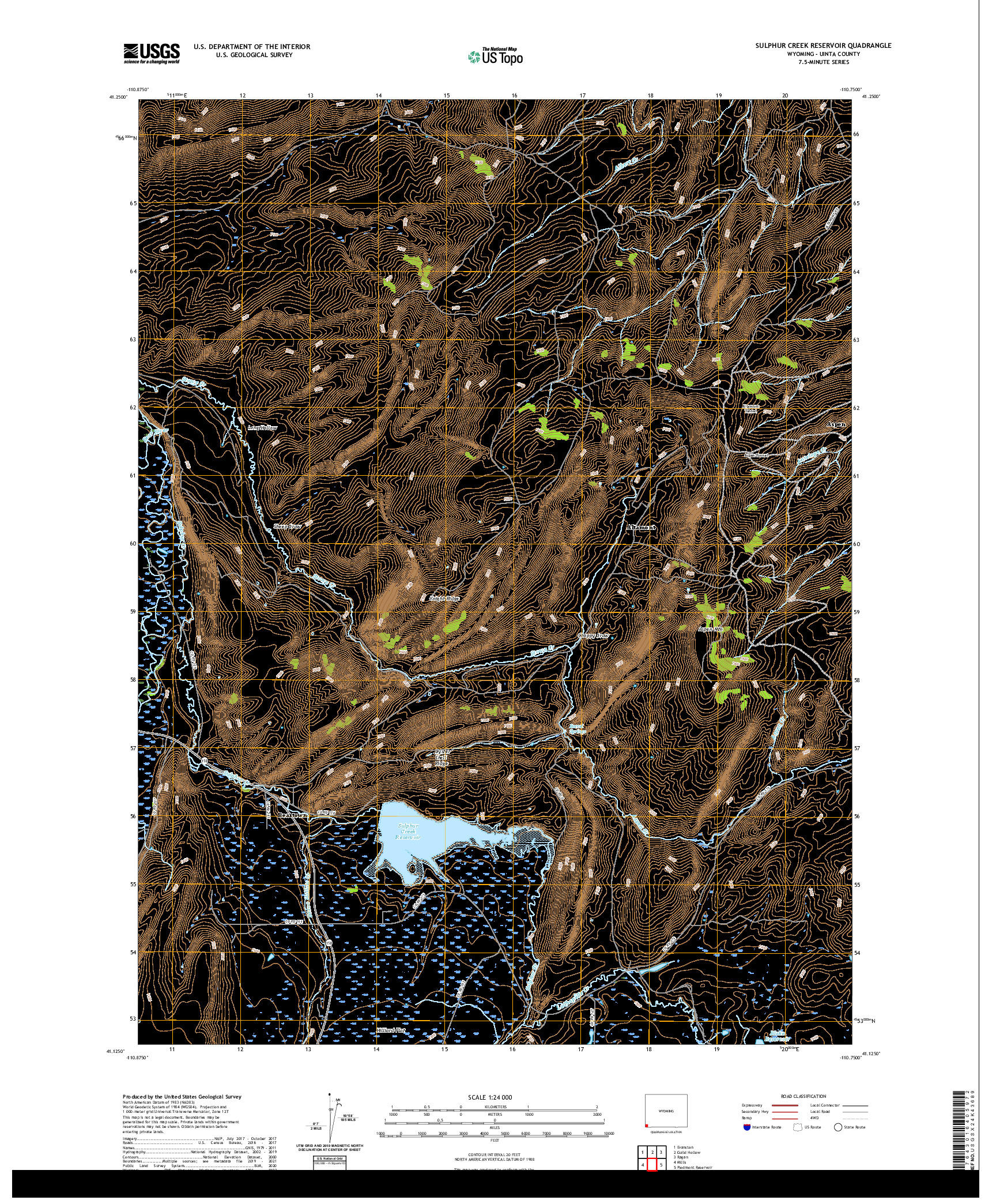 USGS US TOPO 7.5-MINUTE MAP FOR SULPHUR CREEK RESERVOIR, WY 2021