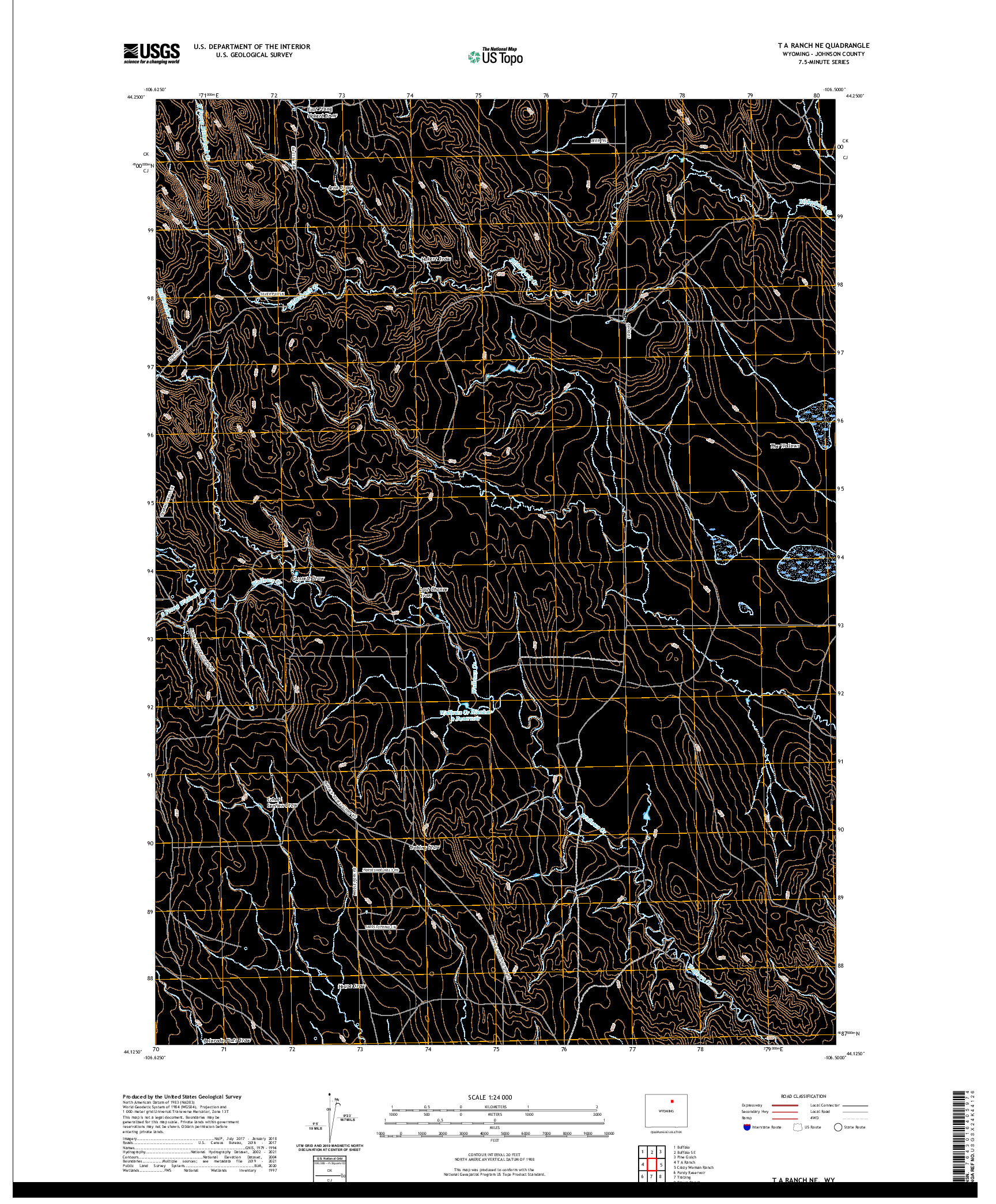 USGS US TOPO 7.5-MINUTE MAP FOR T A RANCH NE, WY 2021