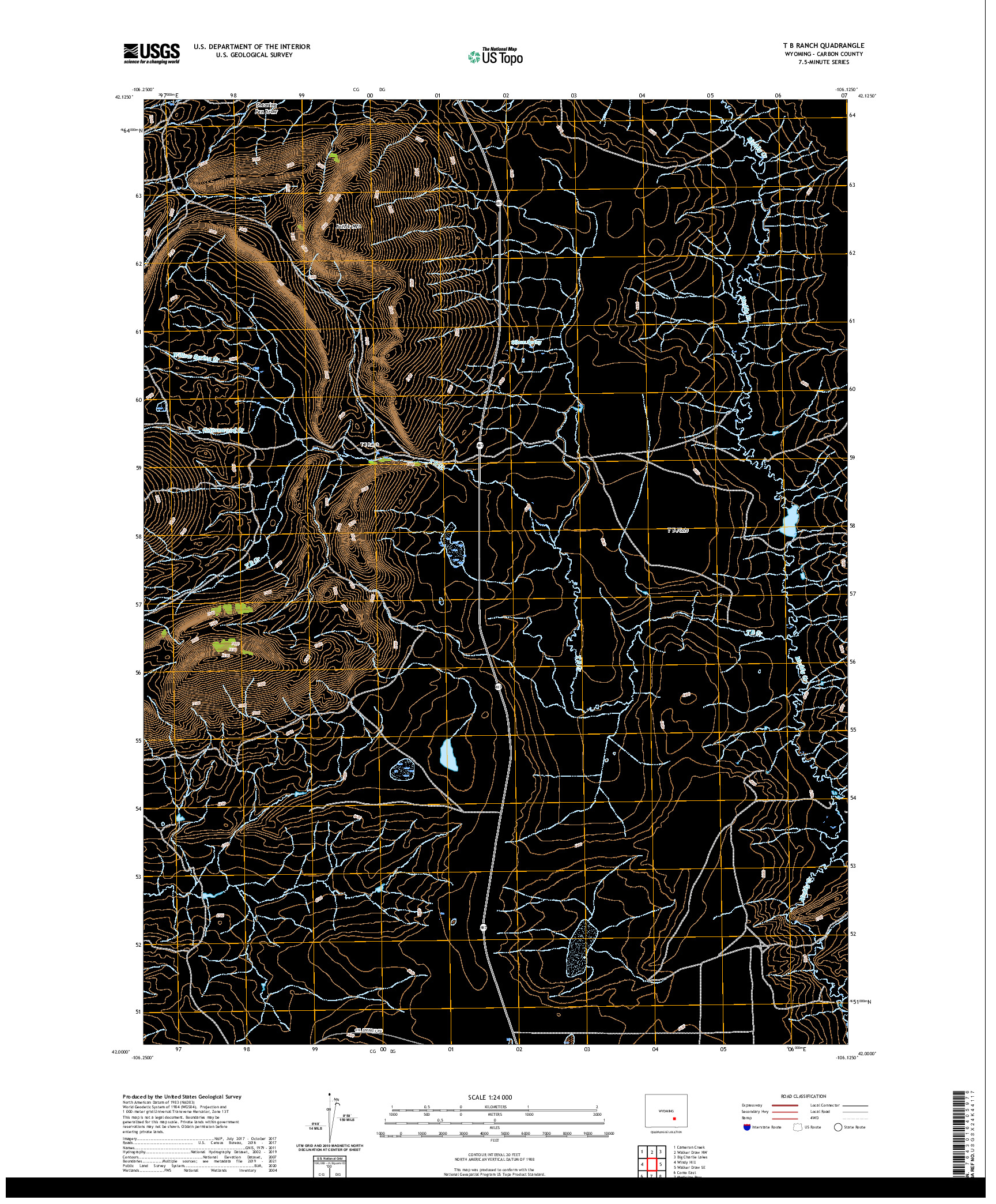 USGS US TOPO 7.5-MINUTE MAP FOR T B RANCH, WY 2021