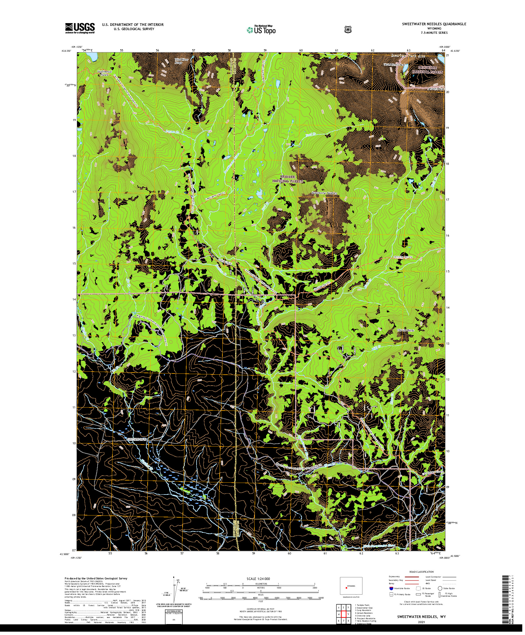 USGS US TOPO 7.5-MINUTE MAP FOR SWEETWATER NEEDLES, WY 2021