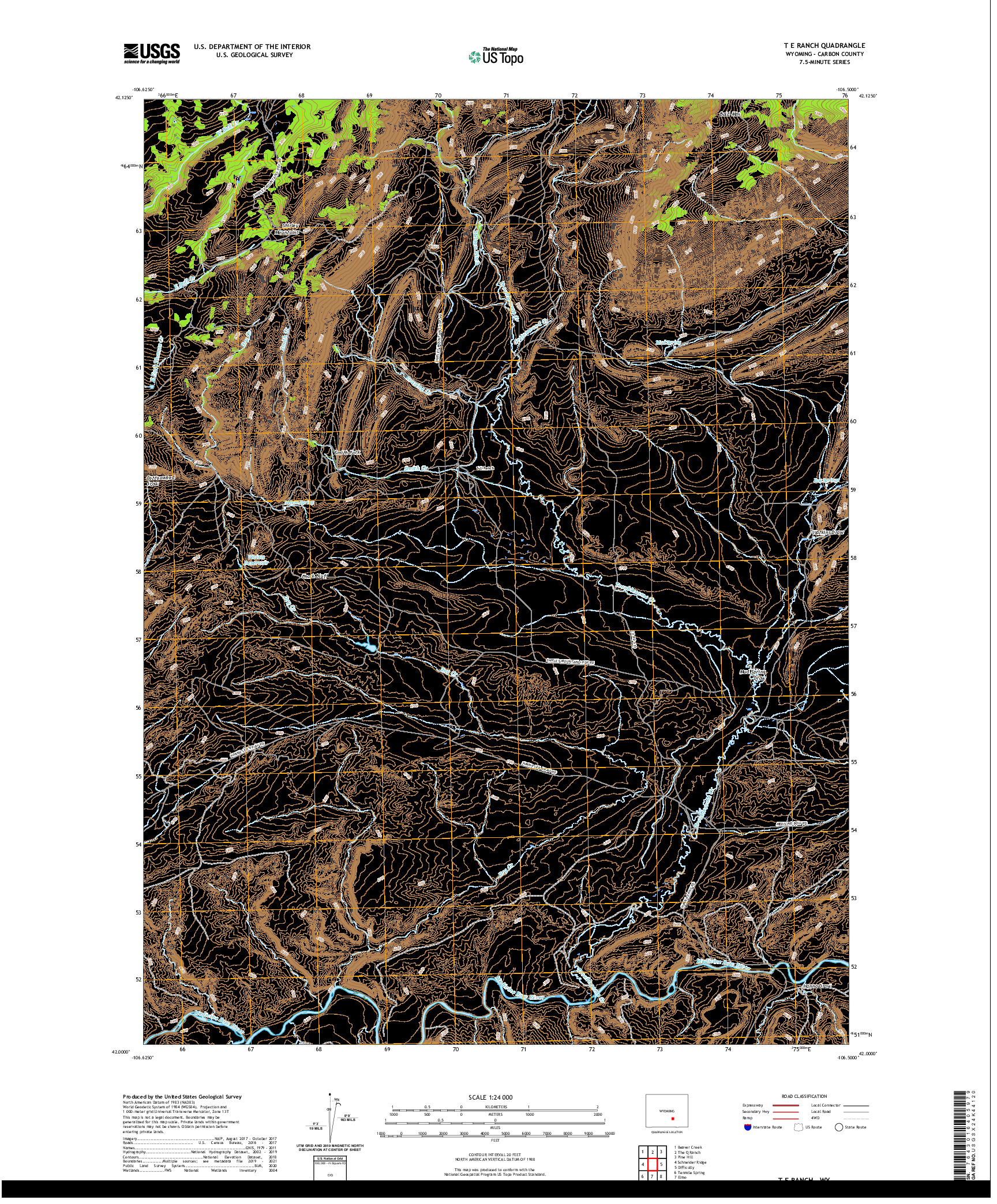 USGS US TOPO 7.5-MINUTE MAP FOR T E RANCH, WY 2021