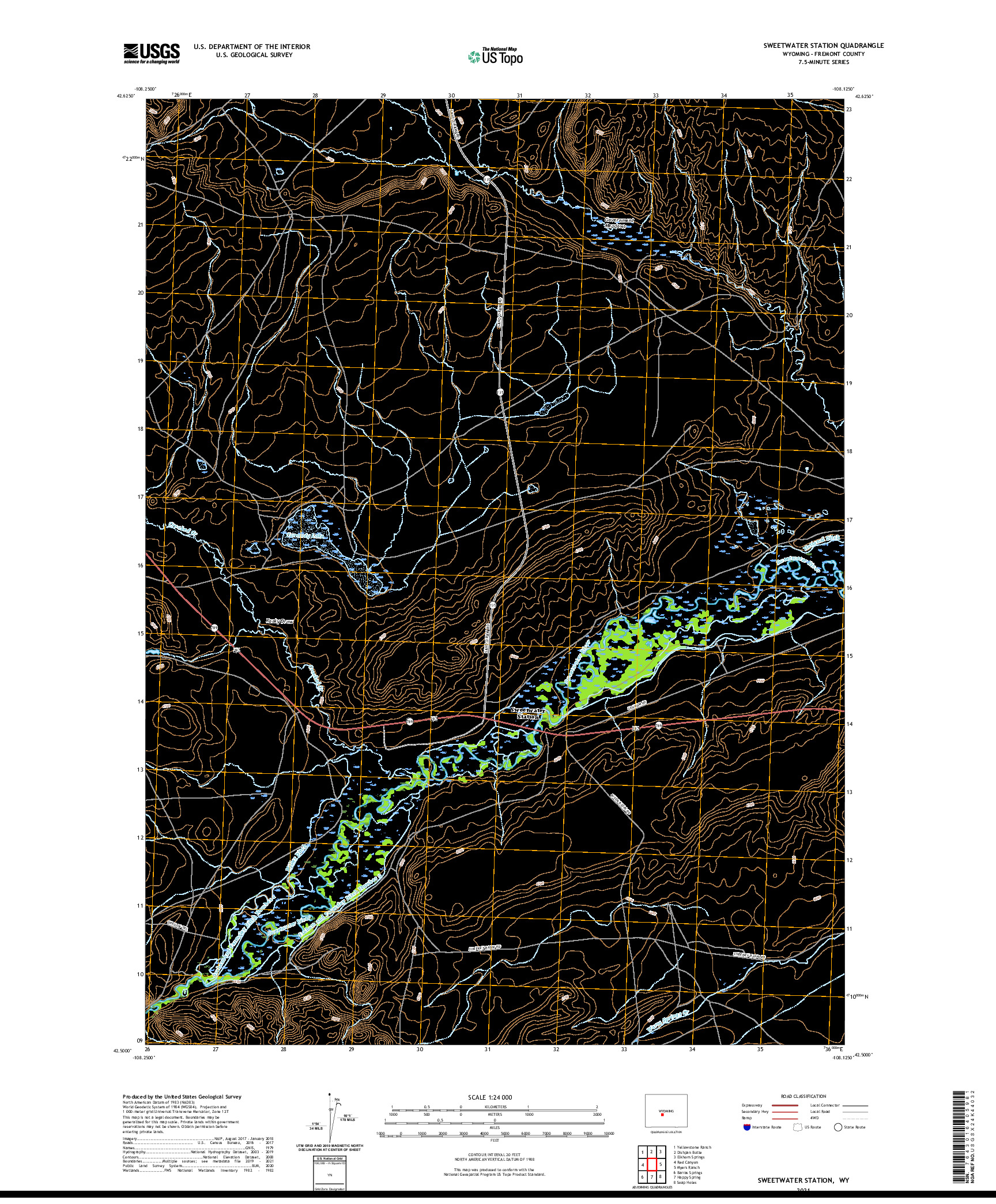 USGS US TOPO 7.5-MINUTE MAP FOR SWEETWATER STATION, WY 2021