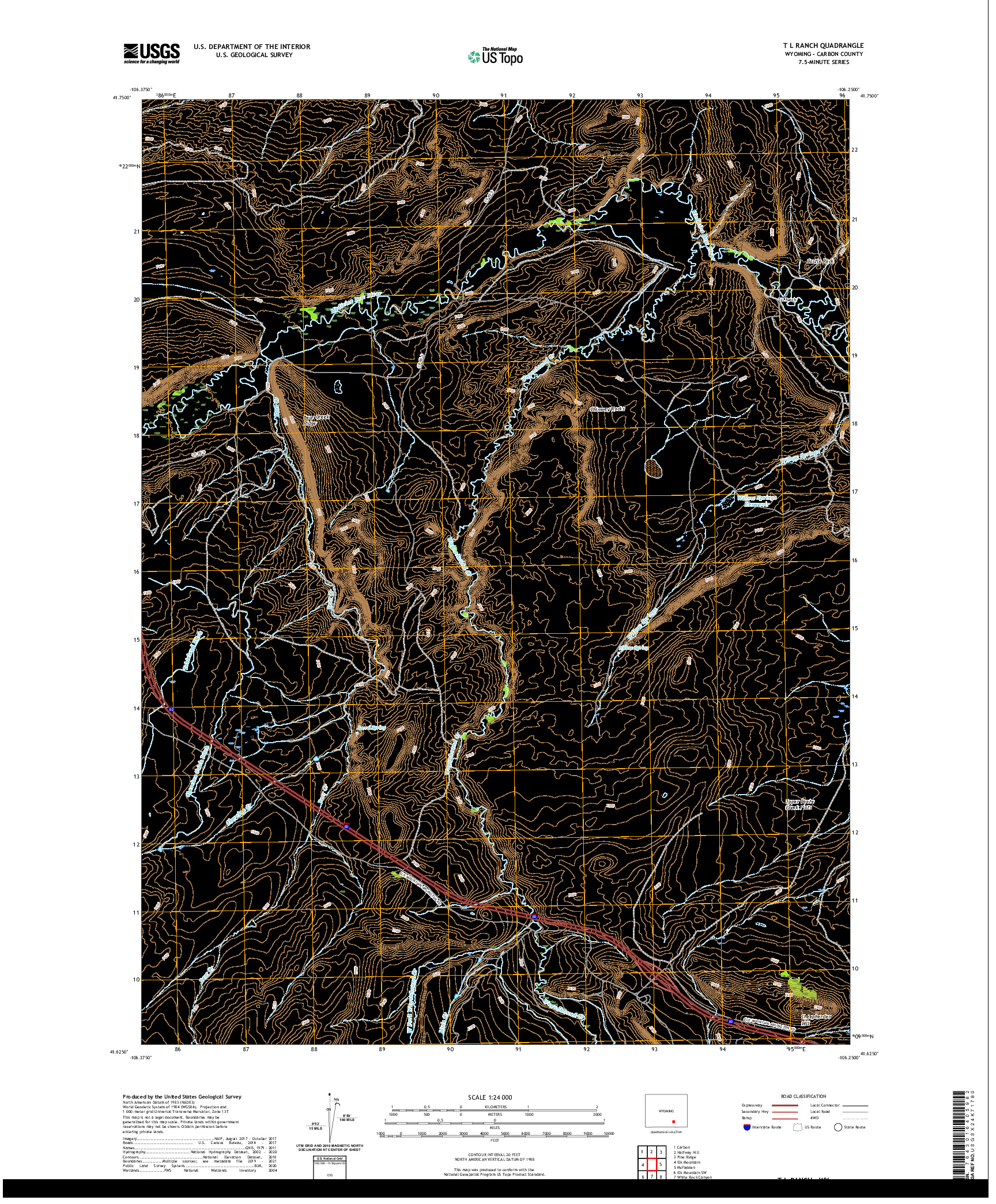 USGS US TOPO 7.5-MINUTE MAP FOR T L RANCH, WY 2021