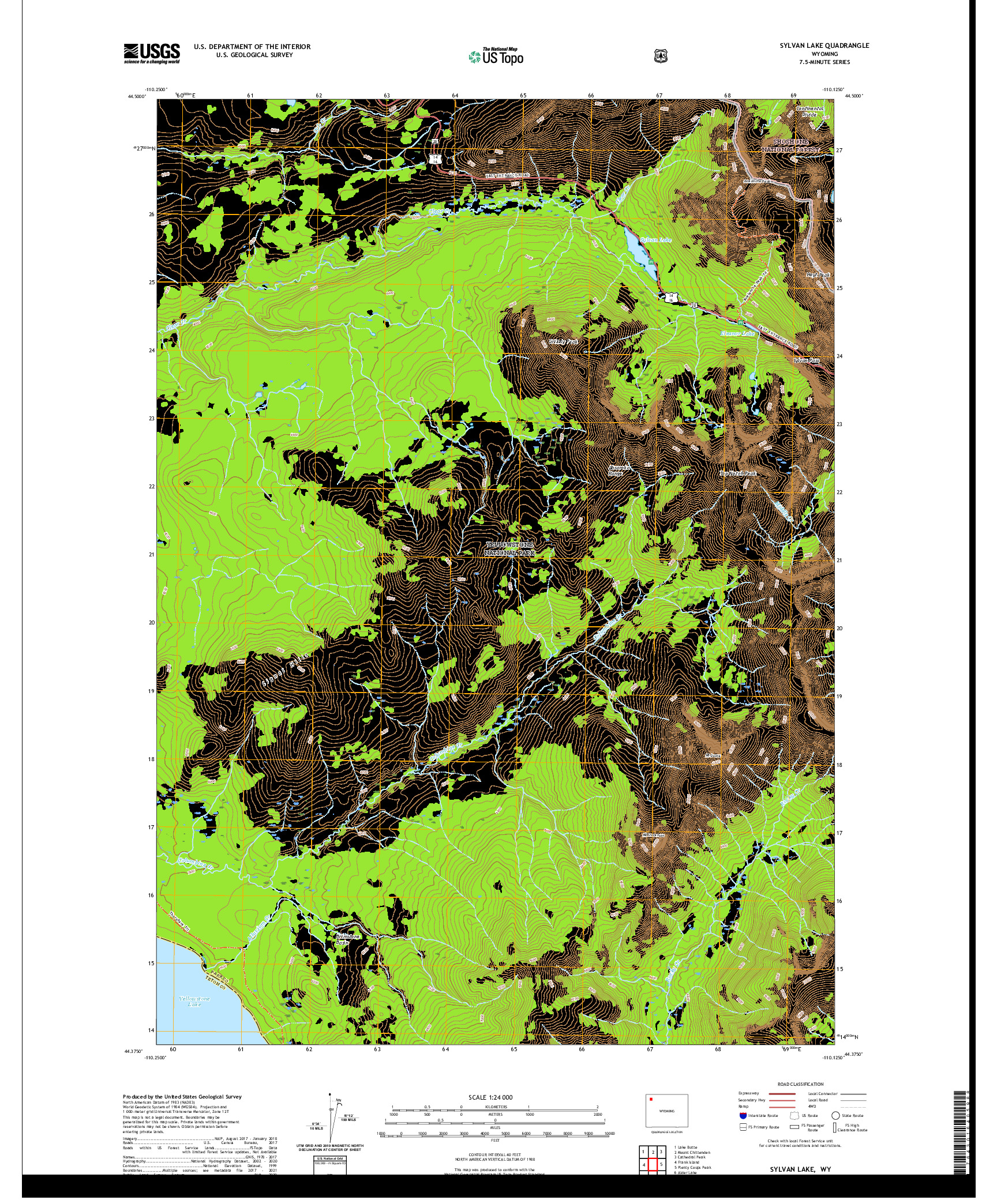USGS US TOPO 7.5-MINUTE MAP FOR SYLVAN LAKE, WY 2021