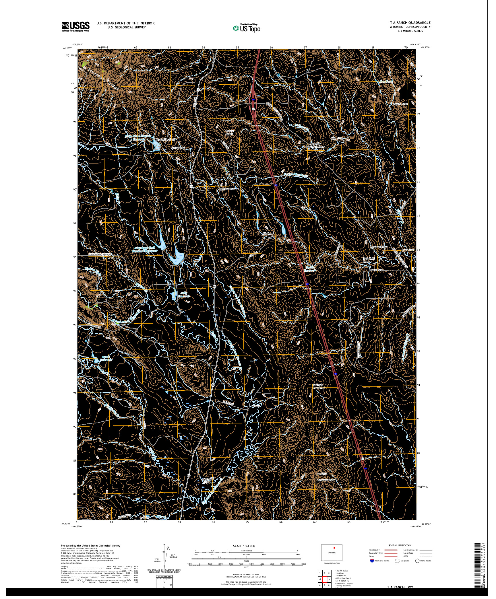 US TOPO 7.5-MINUTE MAP FOR T A RANCH, WY