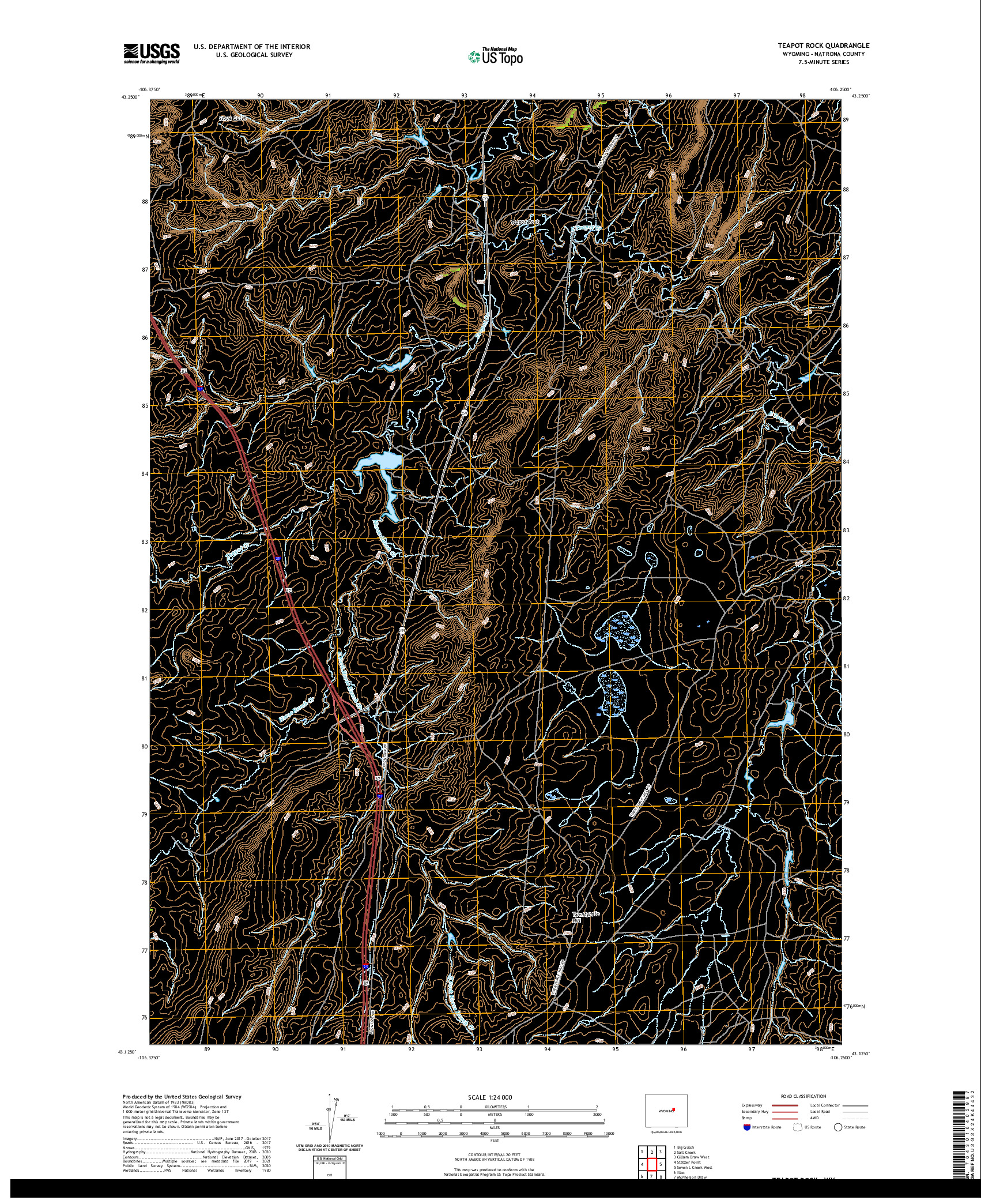 USGS US TOPO 7.5-MINUTE MAP FOR TEAPOT ROCK, WY 2021