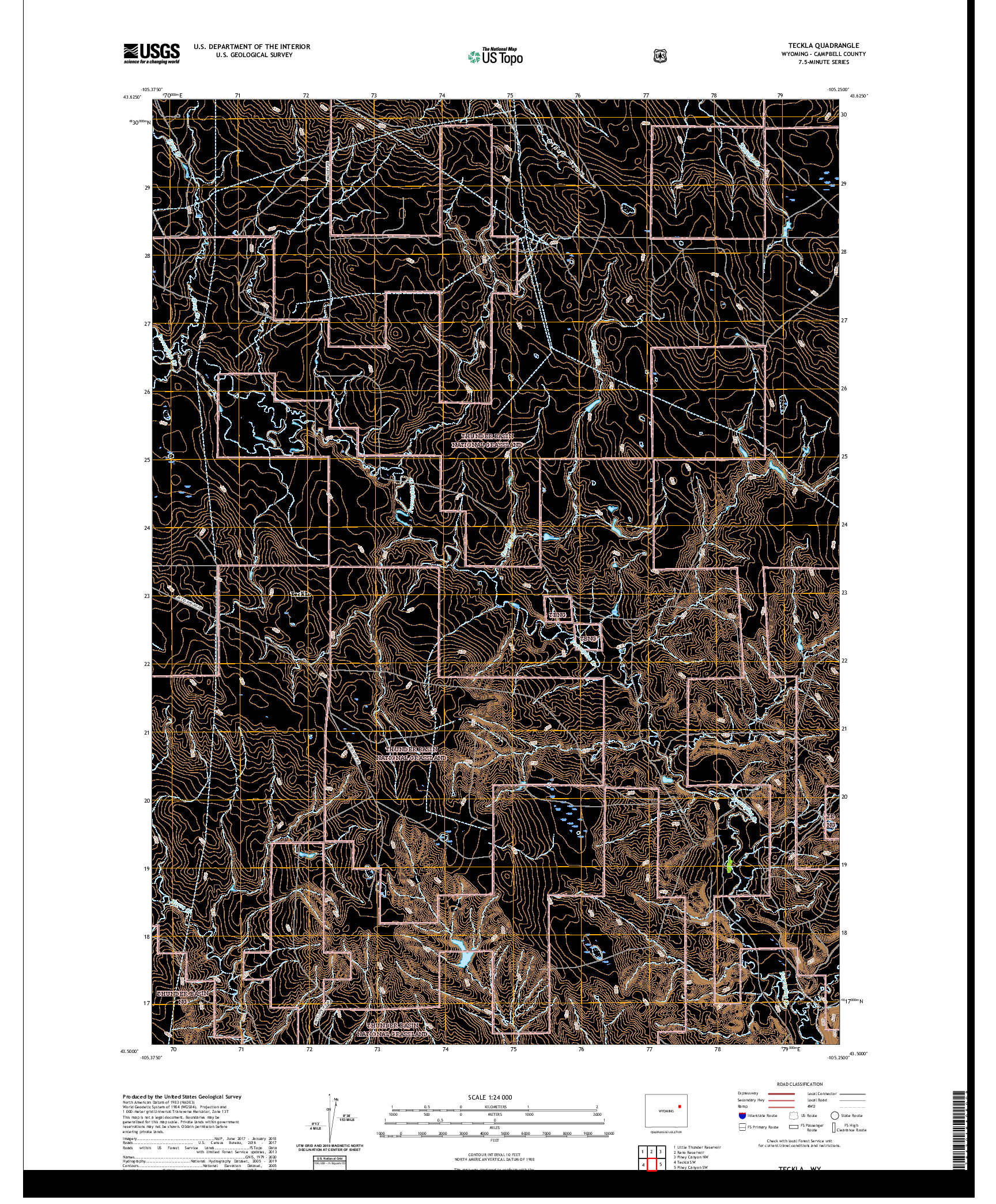 USGS US TOPO 7.5-MINUTE MAP FOR TECKLA, WY 2021