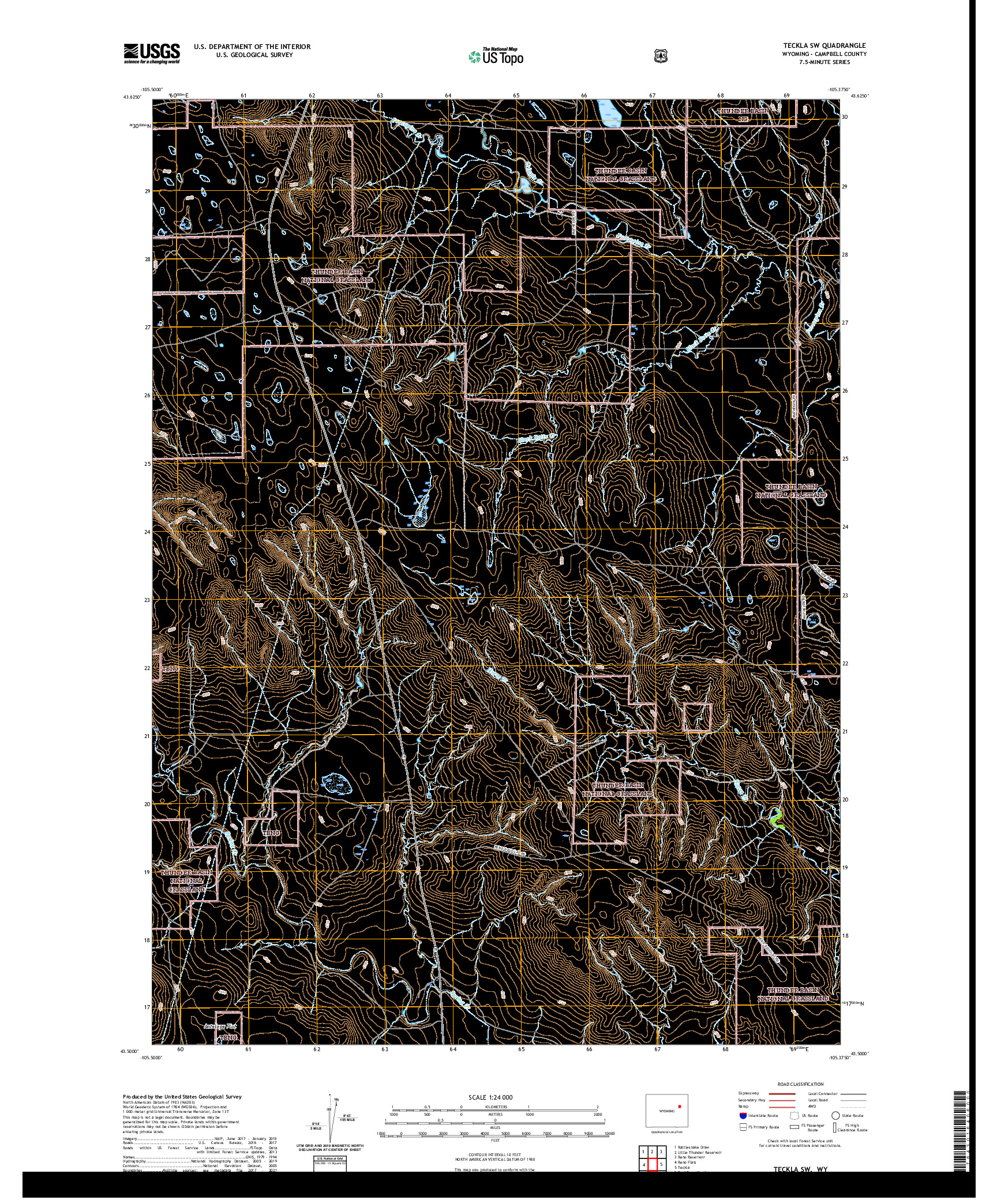 USGS US TOPO 7.5-MINUTE MAP FOR TECKLA SW, WY 2021