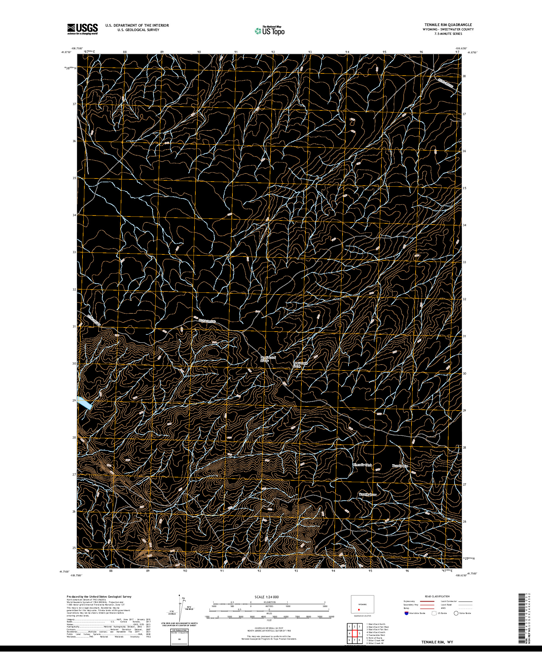 USGS US TOPO 7.5-MINUTE MAP FOR TENMILE RIM, WY 2021