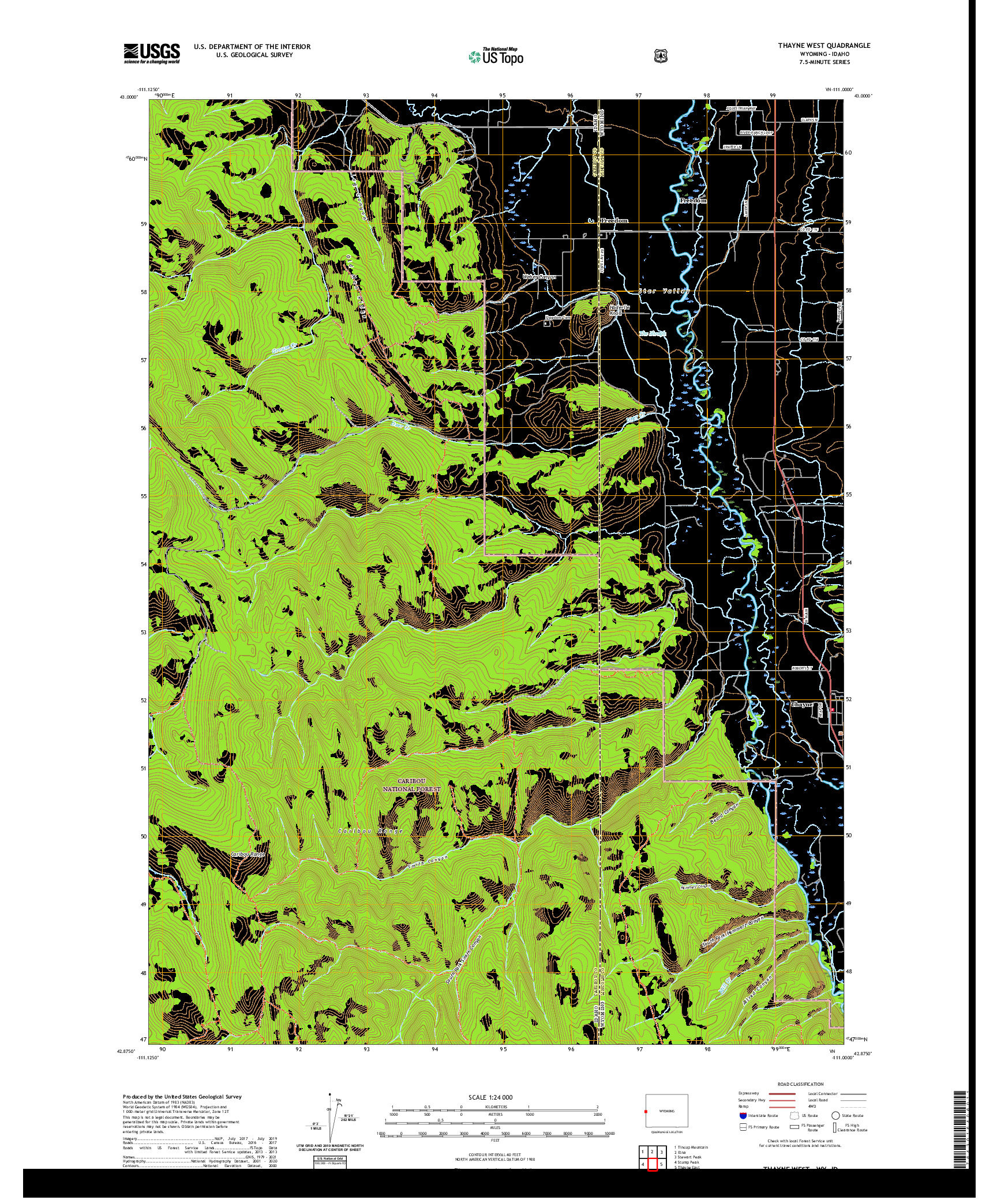 USGS US TOPO 7.5-MINUTE MAP FOR THAYNE WEST, WY,ID 2021
