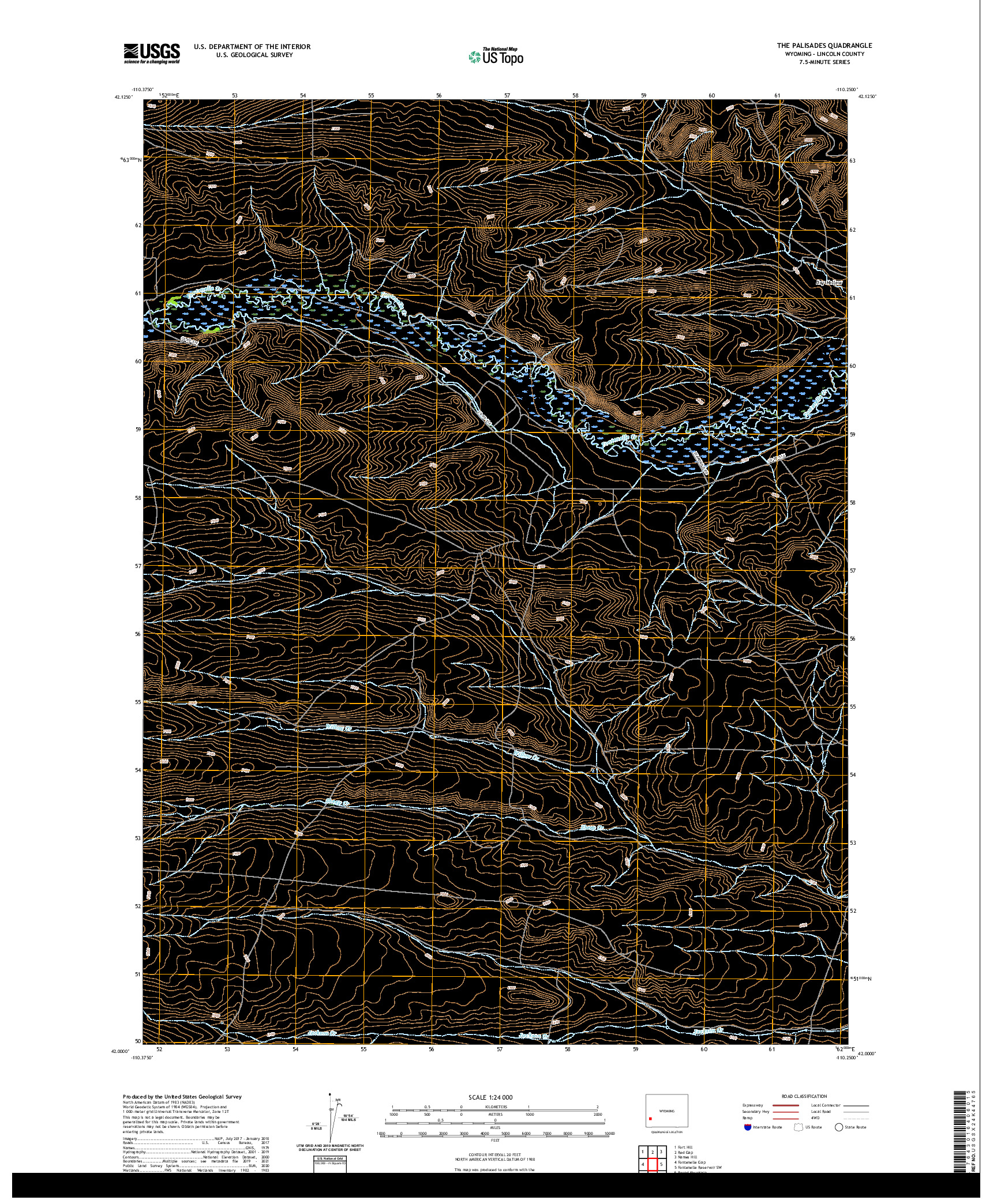 USGS US TOPO 7.5-MINUTE MAP FOR THE PALISADES, WY 2021