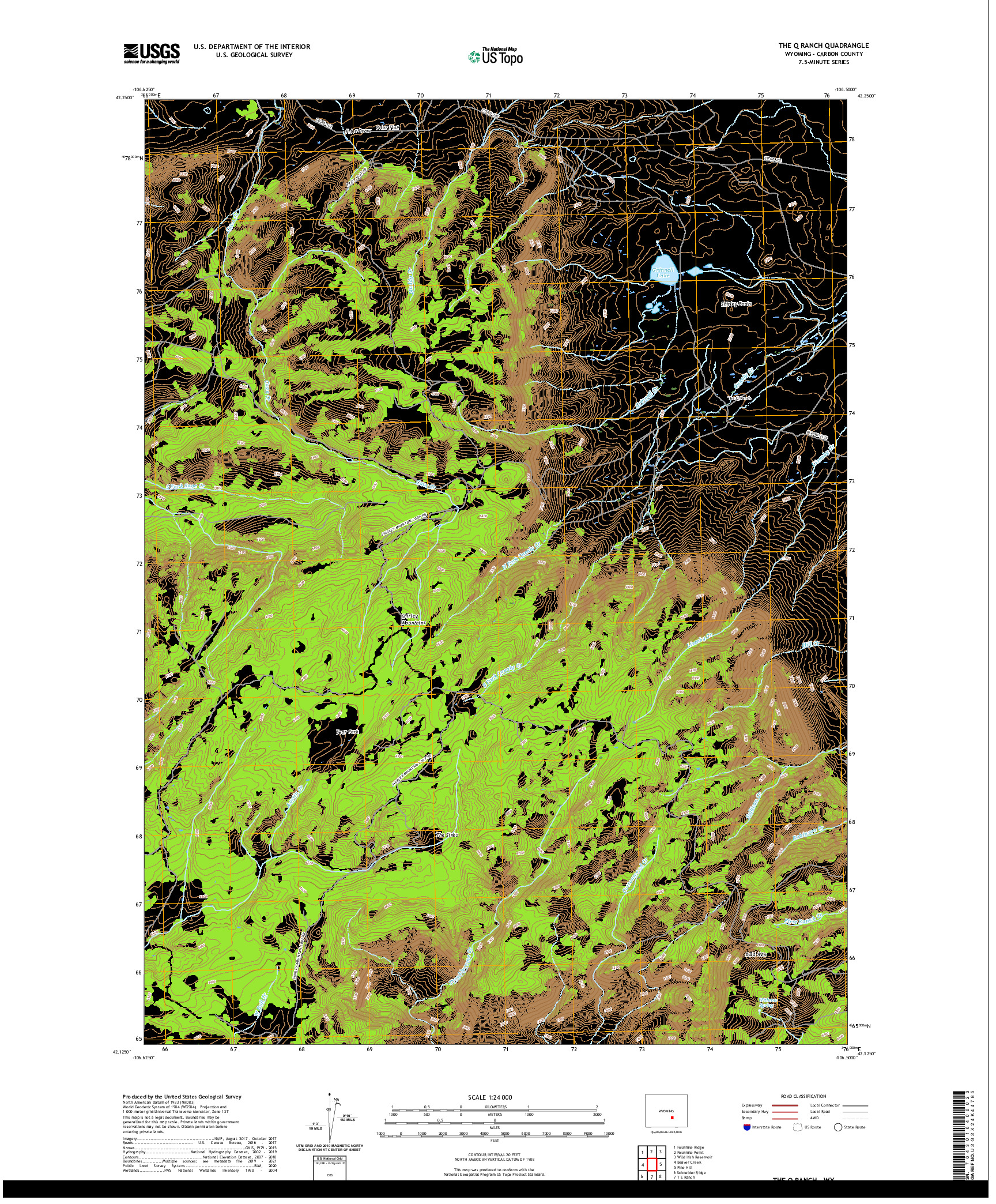 USGS US TOPO 7.5-MINUTE MAP FOR THE Q RANCH, WY 2021