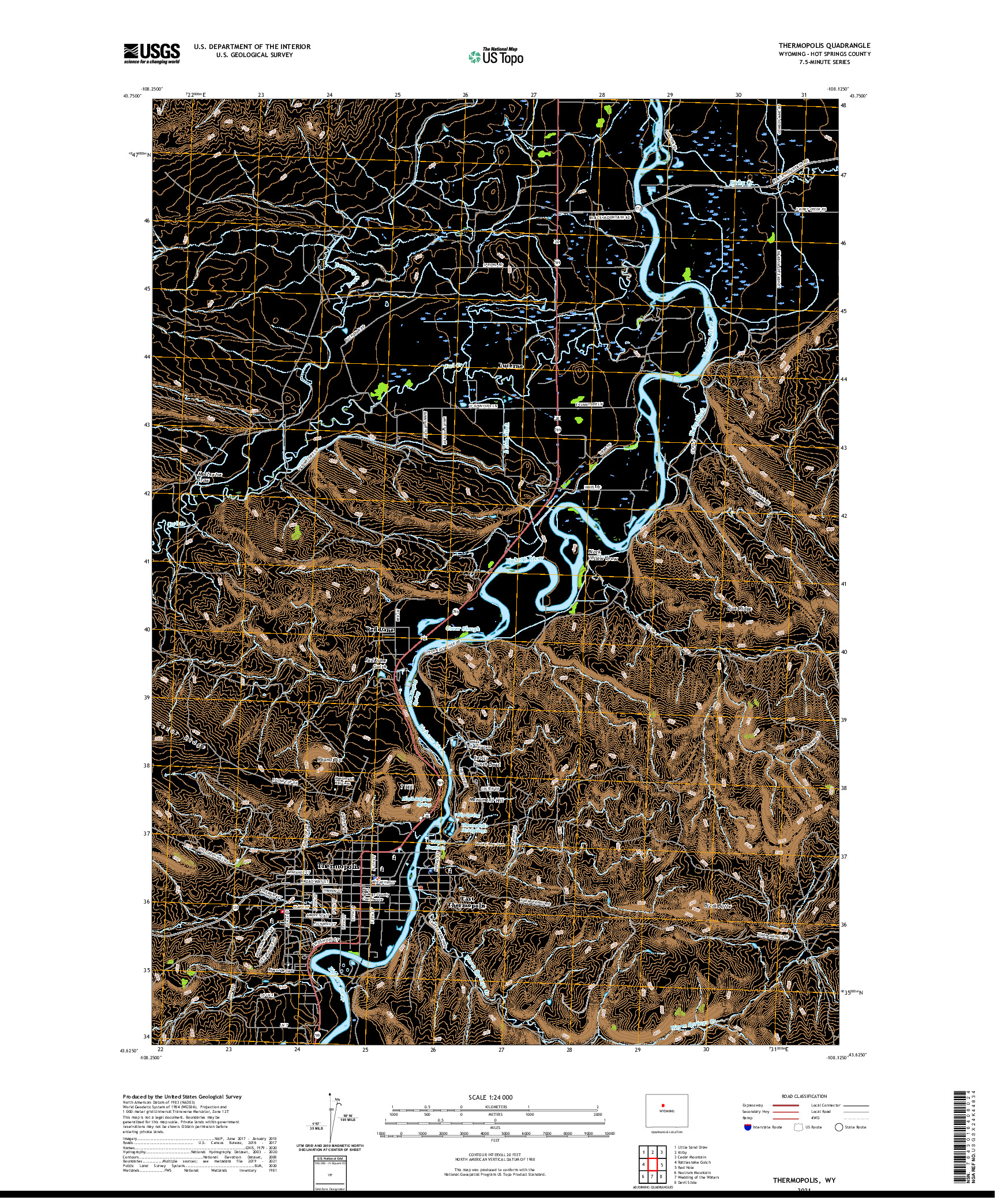 USGS US TOPO 7.5-MINUTE MAP FOR THERMOPOLIS, WY 2021