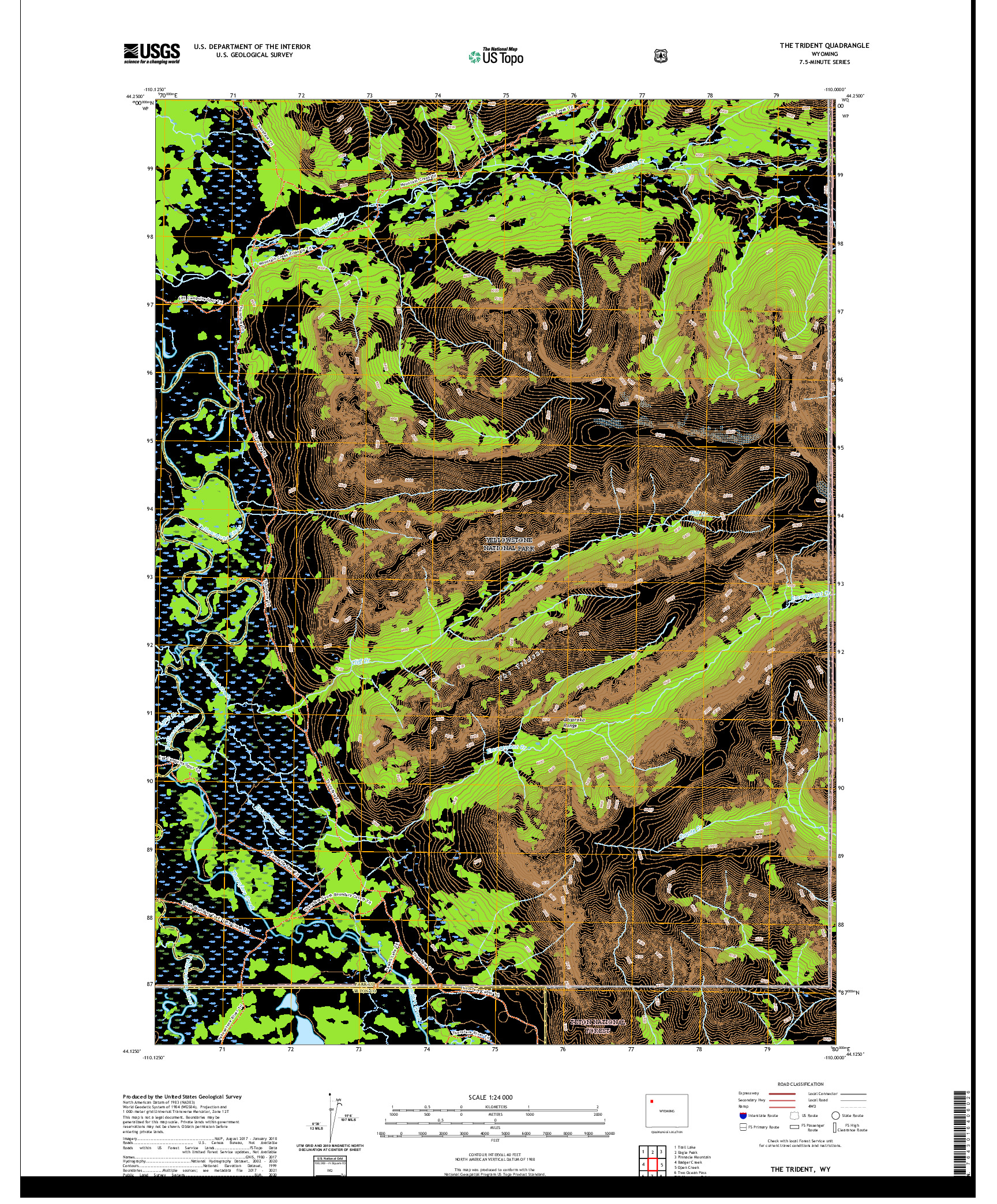 USGS US TOPO 7.5-MINUTE MAP FOR THE TRIDENT, WY 2021