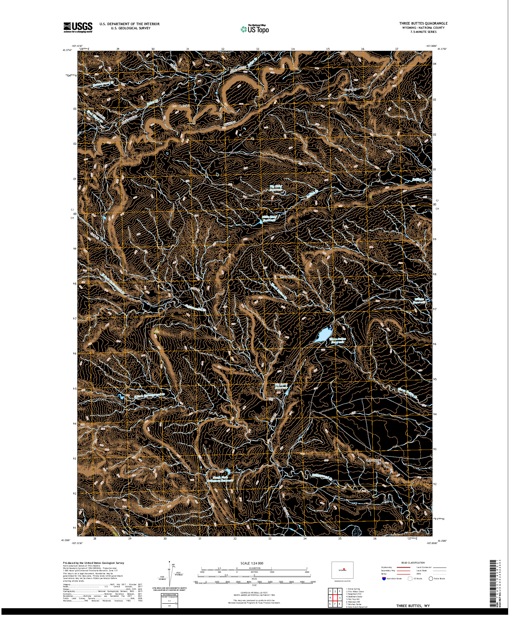 USGS US TOPO 7.5-MINUTE MAP FOR THREE BUTTES, WY 2021