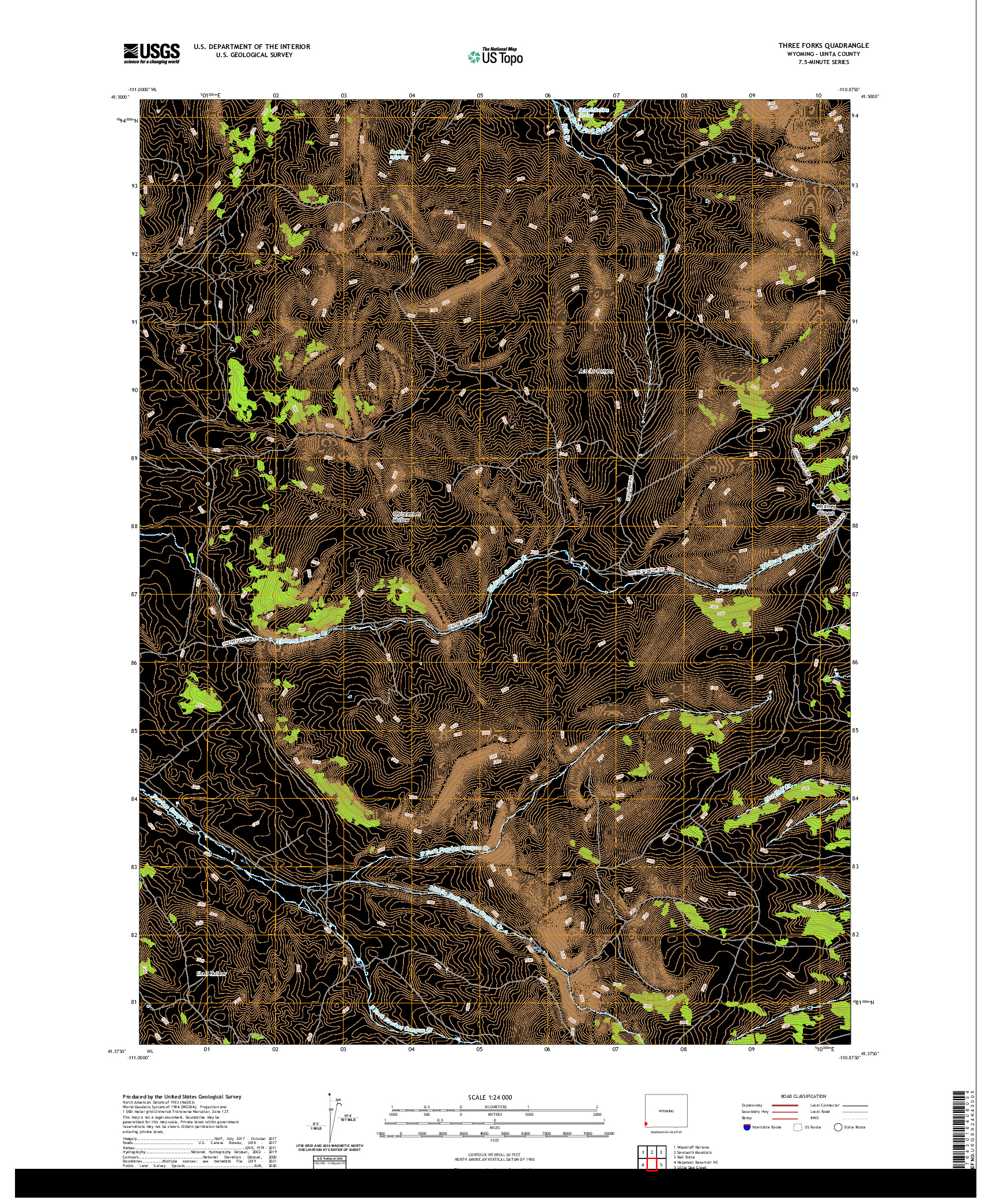 USGS US TOPO 7.5-MINUTE MAP FOR THREE FORKS, WY 2021