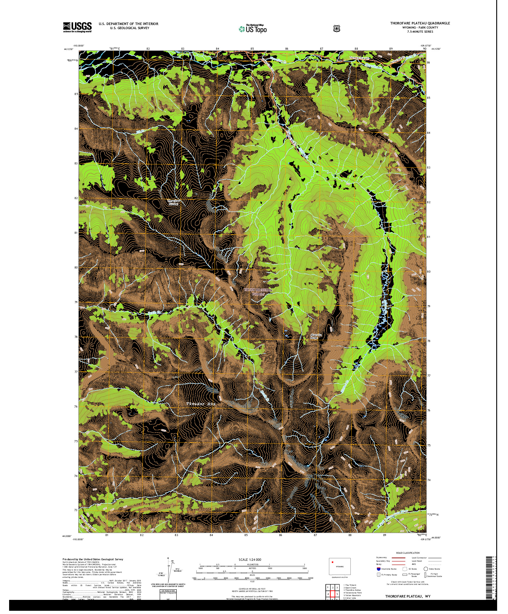 USGS US TOPO 7.5-MINUTE MAP FOR THOROFARE PLATEAU, WY 2021