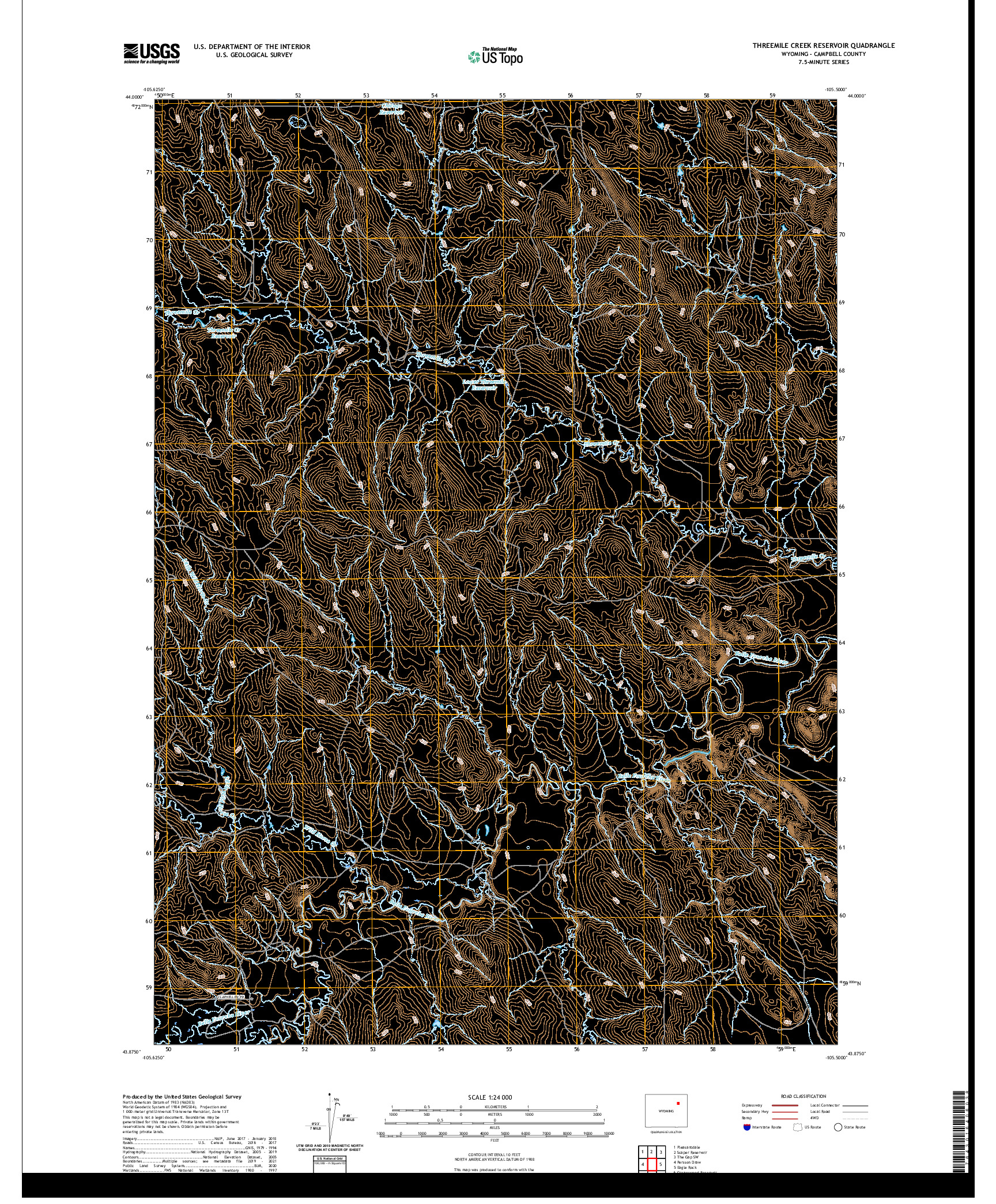 USGS US TOPO 7.5-MINUTE MAP FOR THREEMILE CREEK RESERVOIR, WY 2021