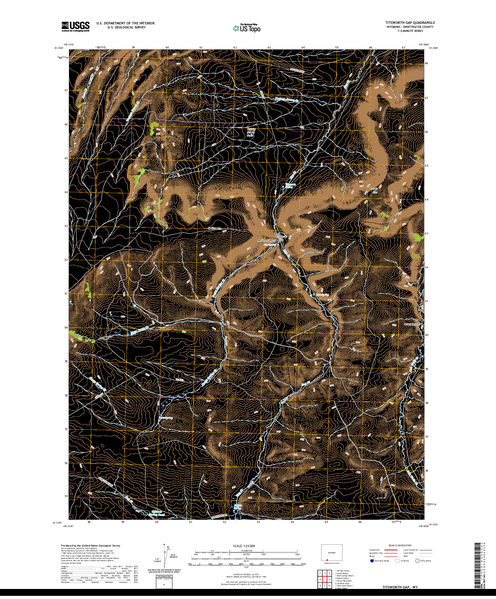 USGS US TOPO 7.5-MINUTE MAP FOR TITSWORTH GAP, WY 2021