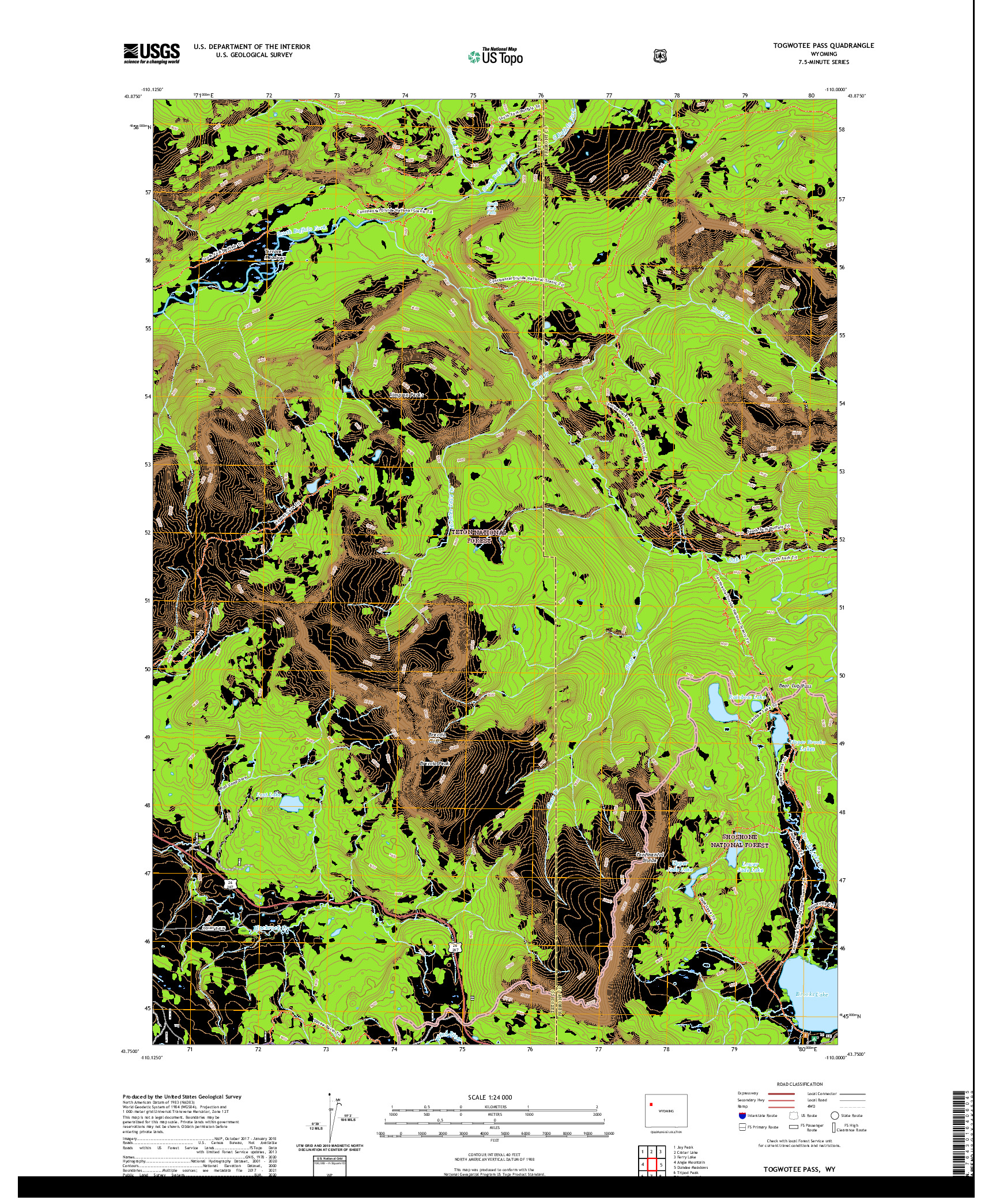 USGS US TOPO 7.5-MINUTE MAP FOR TOGWOTEE PASS, WY 2021