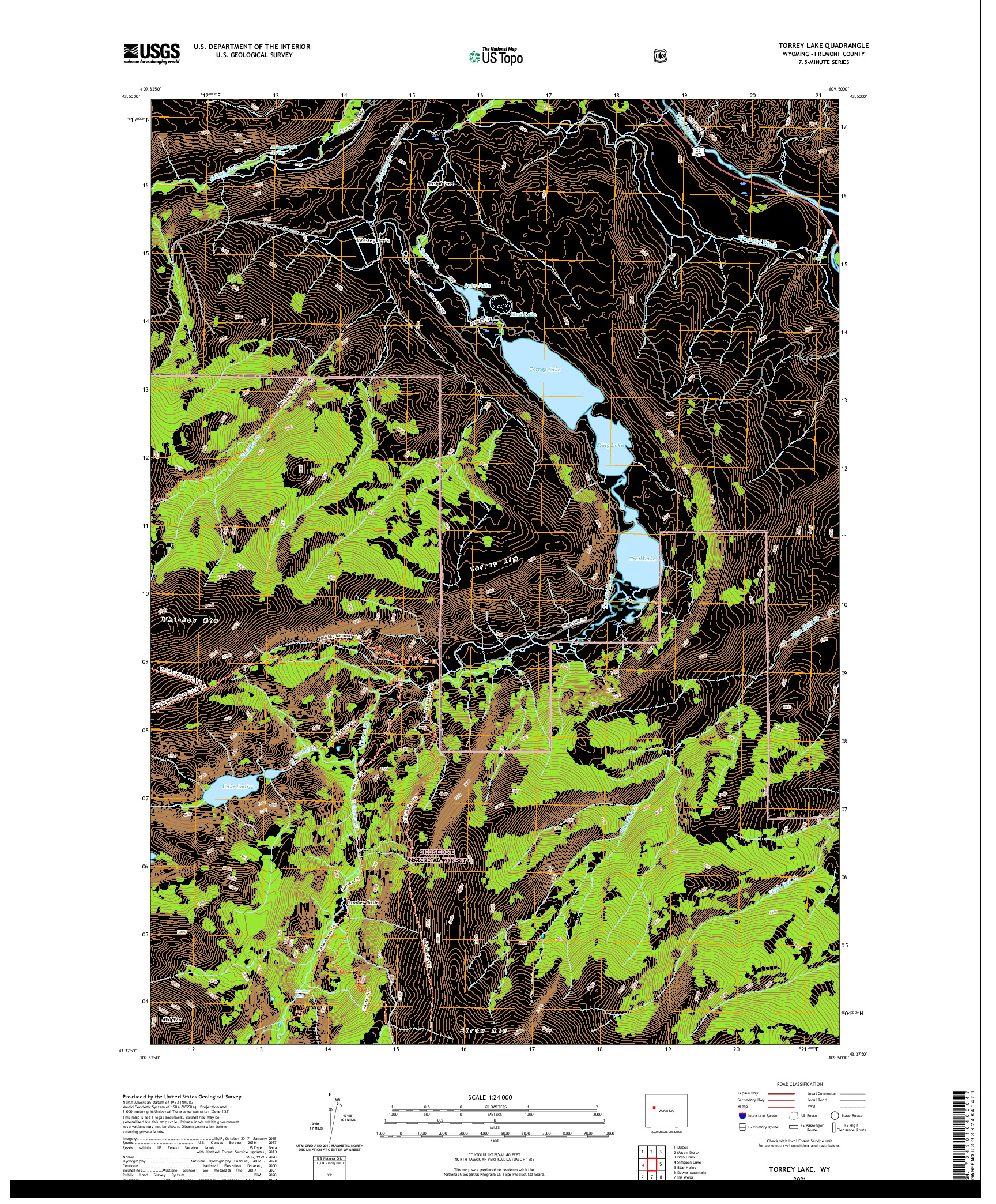 USGS US TOPO 7.5-MINUTE MAP FOR TORREY LAKE, WY 2021