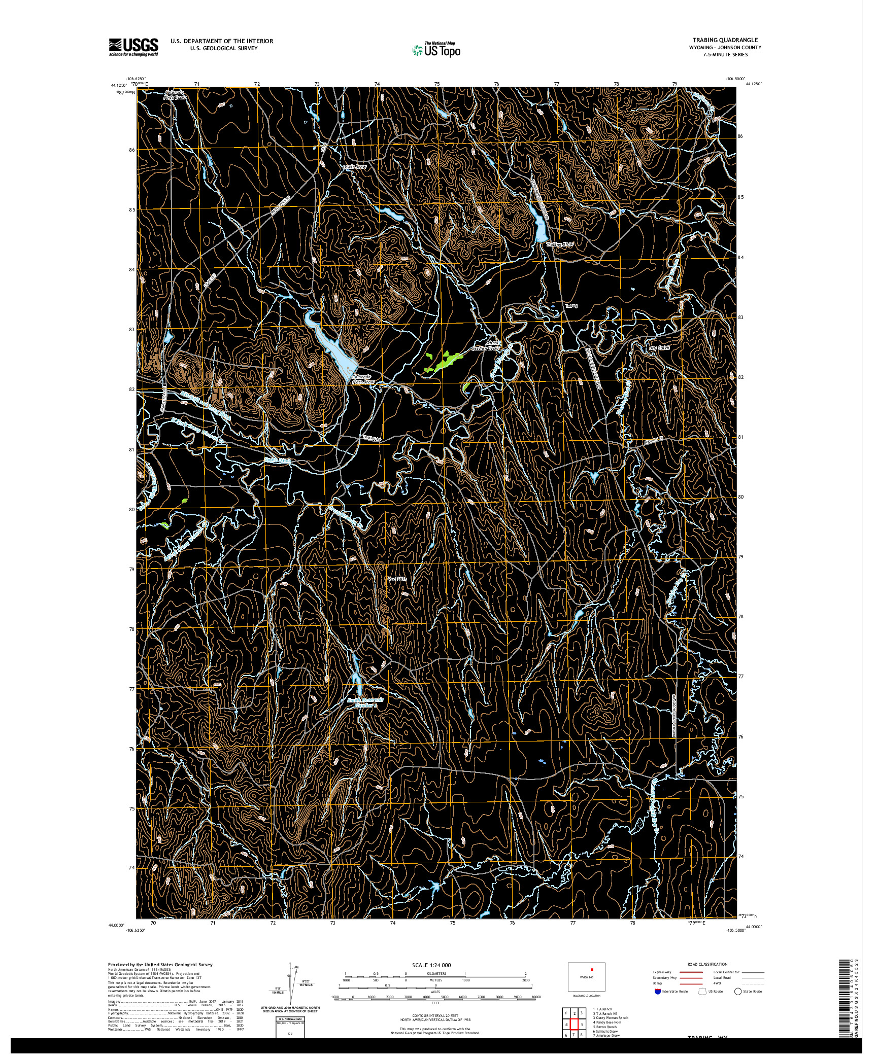 US TOPO 7.5-MINUTE MAP FOR TRABING, WY