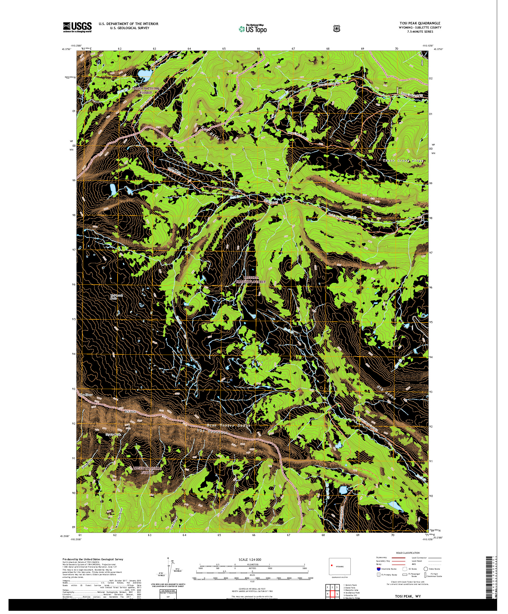 USGS US TOPO 7.5-MINUTE MAP FOR TOSI PEAK, WY 2021