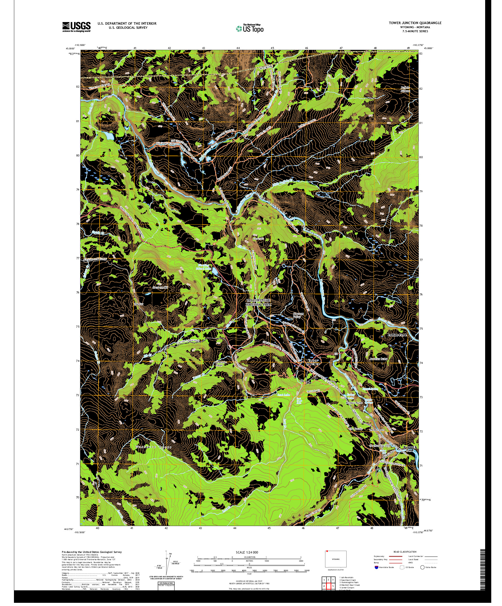 USGS US TOPO 7.5-MINUTE MAP FOR TOWER JUNCTION, WY,MT 2021