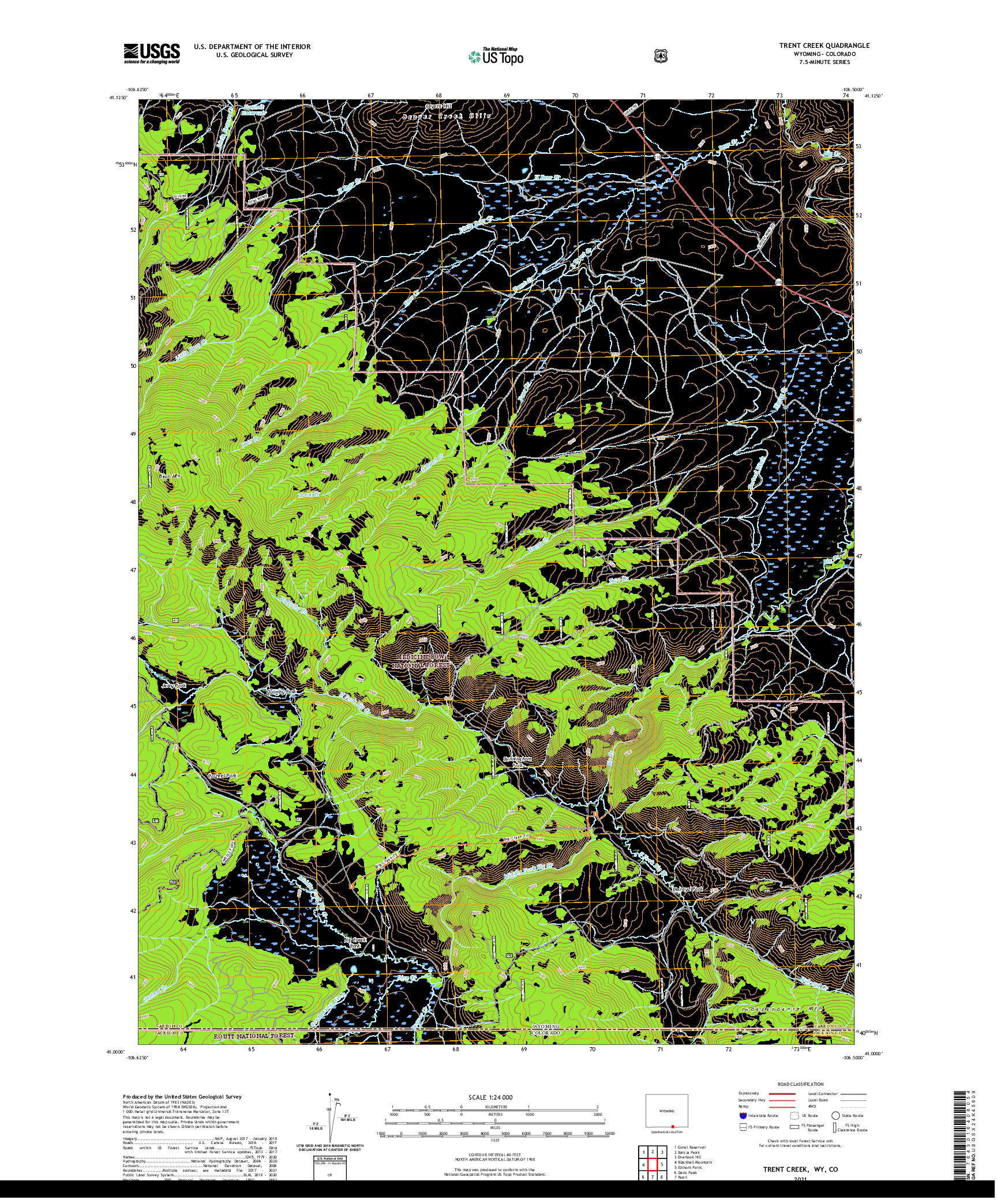 USGS US TOPO 7.5-MINUTE MAP FOR TRENT CREEK, WY,CO 2021
