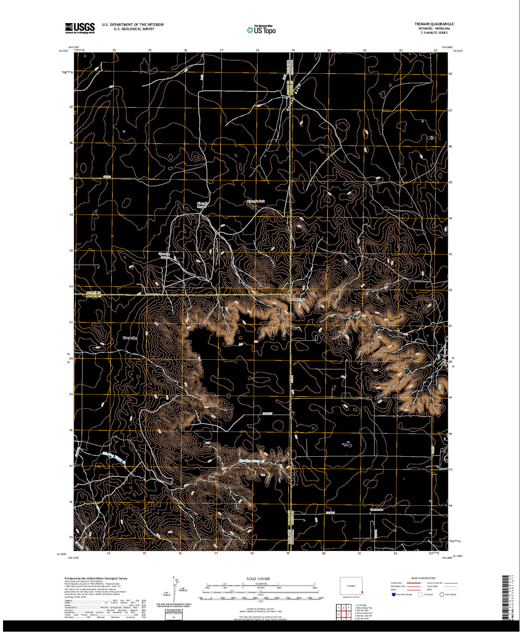 USGS US TOPO 7.5-MINUTE MAP FOR TREMAIN, WY,NE 2021