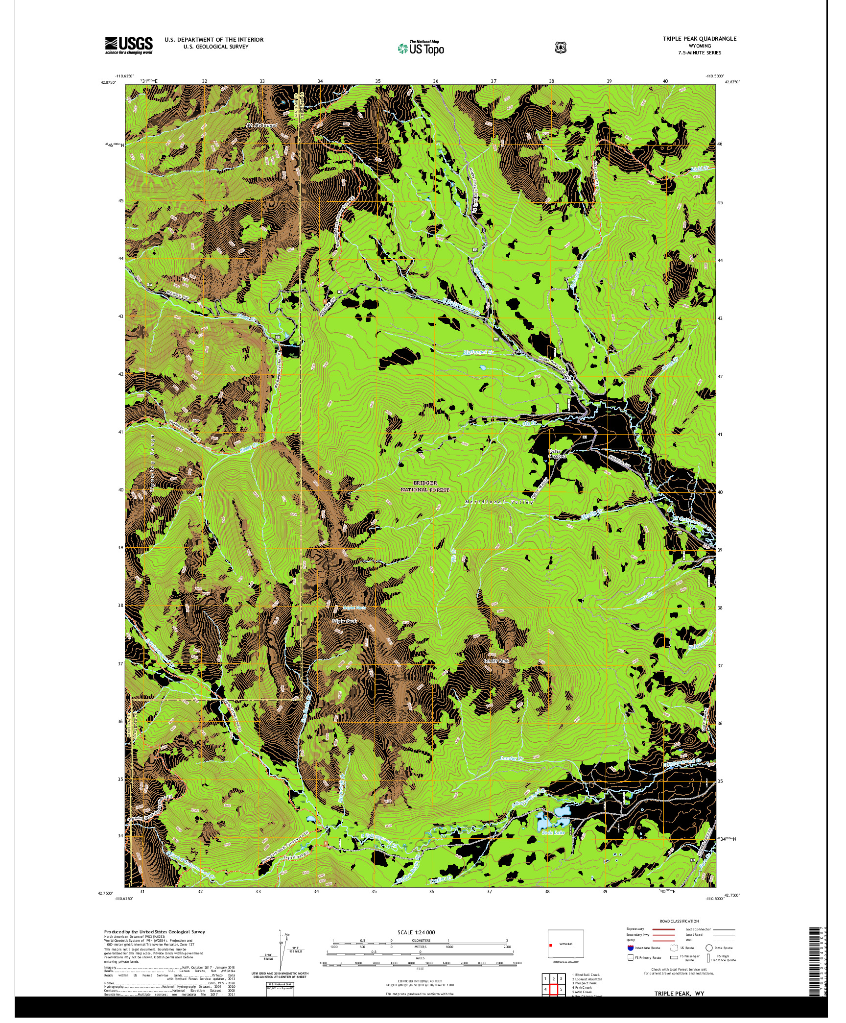 USGS US TOPO 7.5-MINUTE MAP FOR TRIPLE PEAK, WY 2021