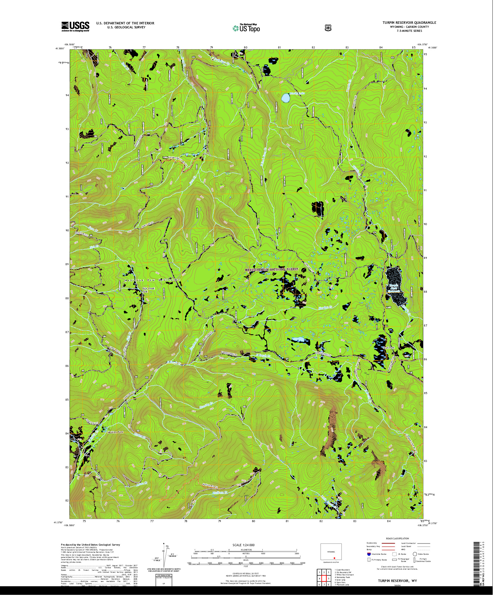USGS US TOPO 7.5-MINUTE MAP FOR TURPIN RESERVOIR, WY 2021