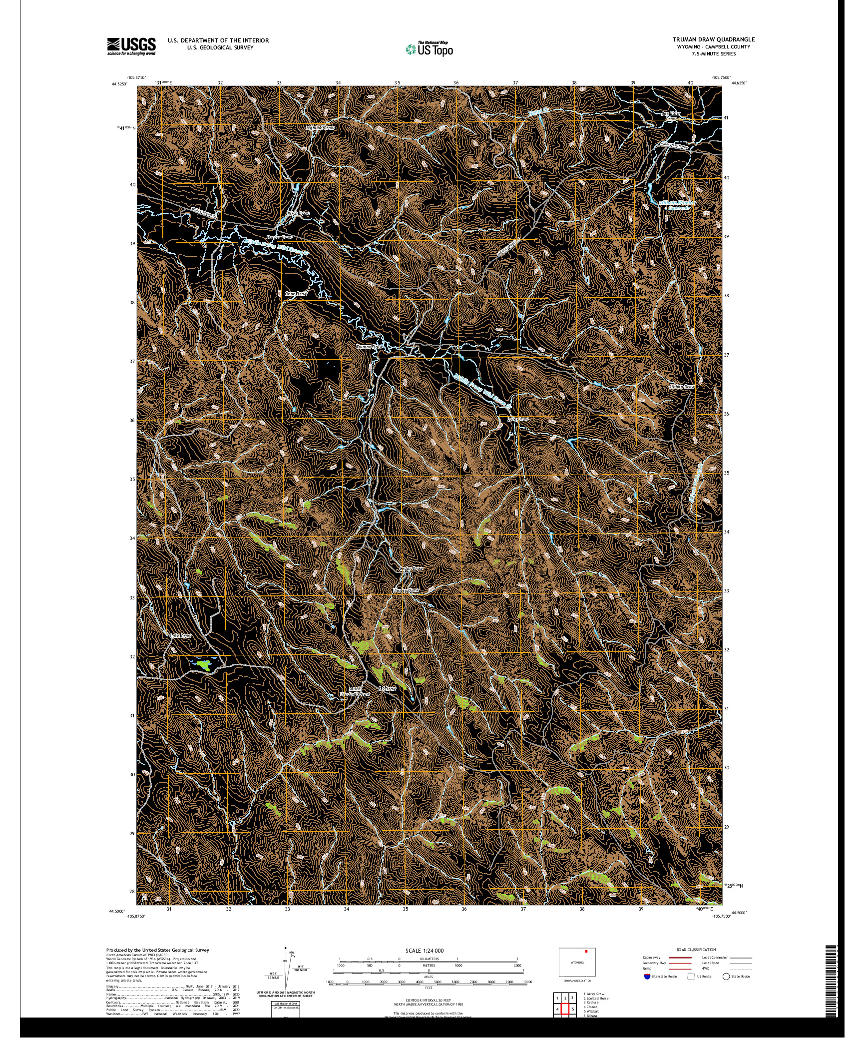 USGS US TOPO 7.5-MINUTE MAP FOR TRUMAN DRAW, WY 2021