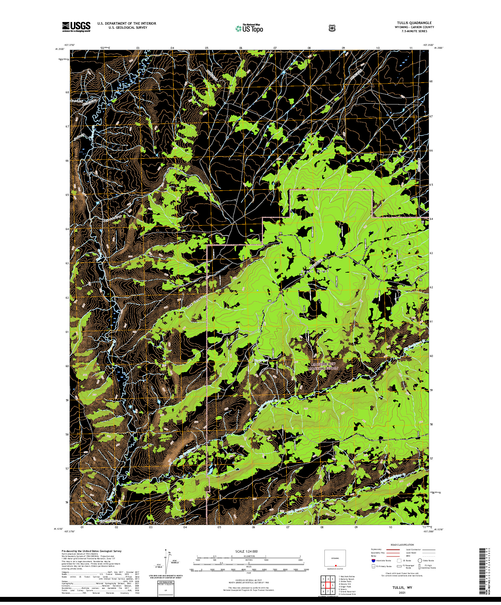 USGS US TOPO 7.5-MINUTE MAP FOR TULLIS, WY 2021